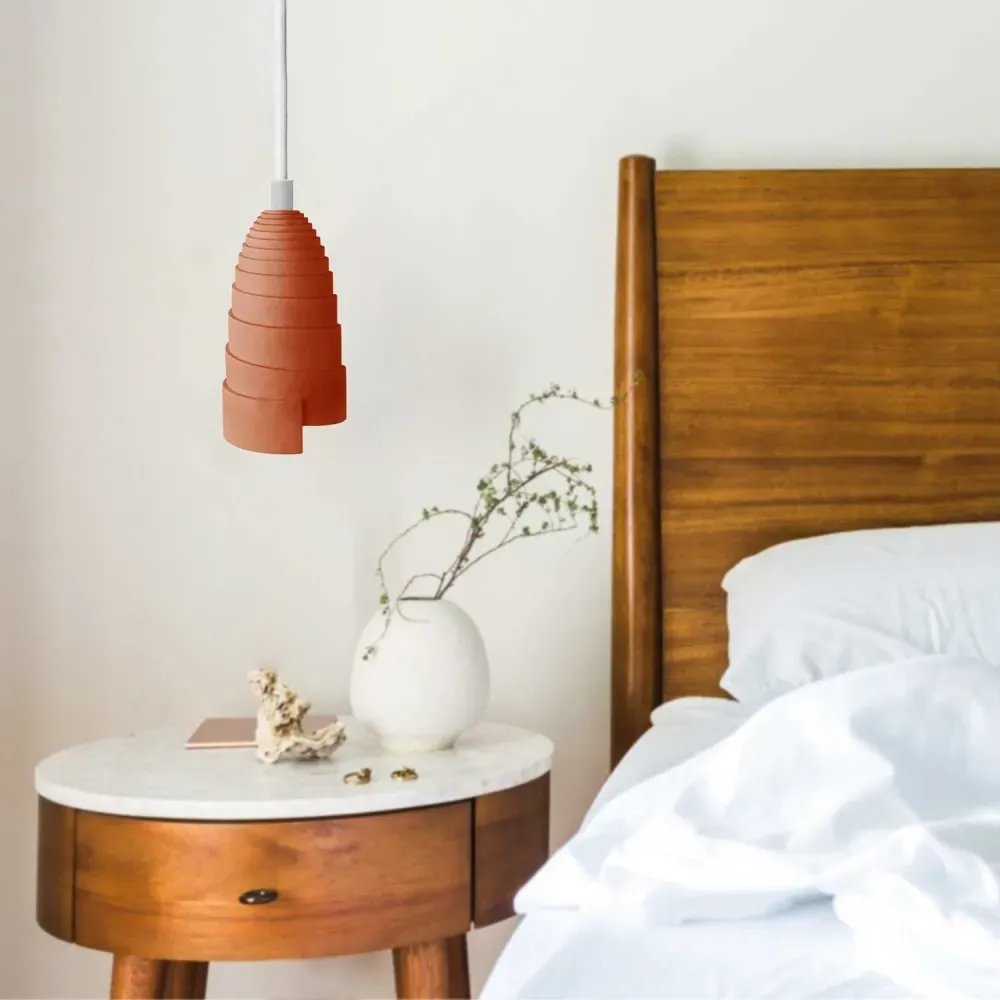 Illustration numéro 2 du produit Lampe suspension en béton terracotta, accessoires blancs