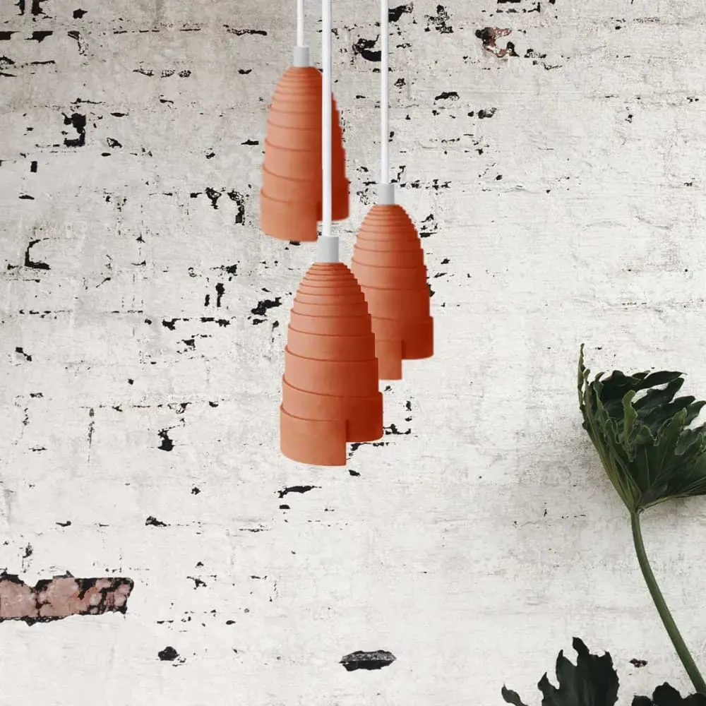 Illustration numéro 2 du produit Suspension triple en béton terracotta et accessoires blancs