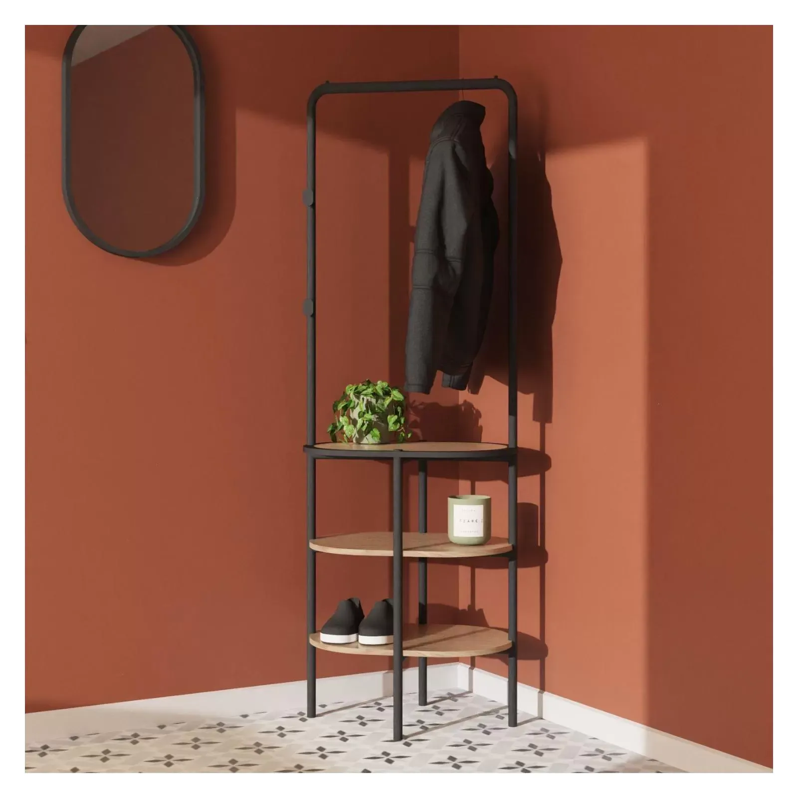 Illustration numéro 2 du produit Portant d'entrée rond métal et bois 60x180cm