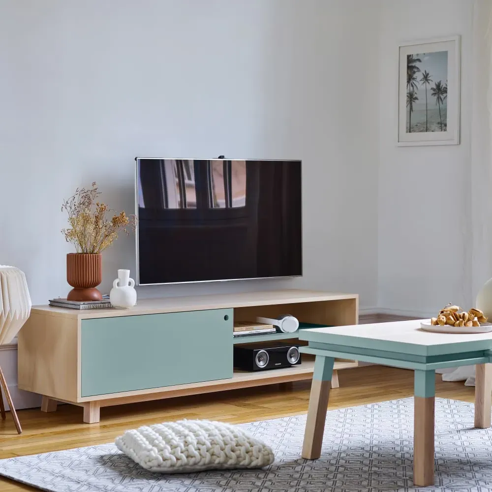 Illustration numéro 2 du produit Meuble TV 1 porte coulissante 100 cm, en frêne