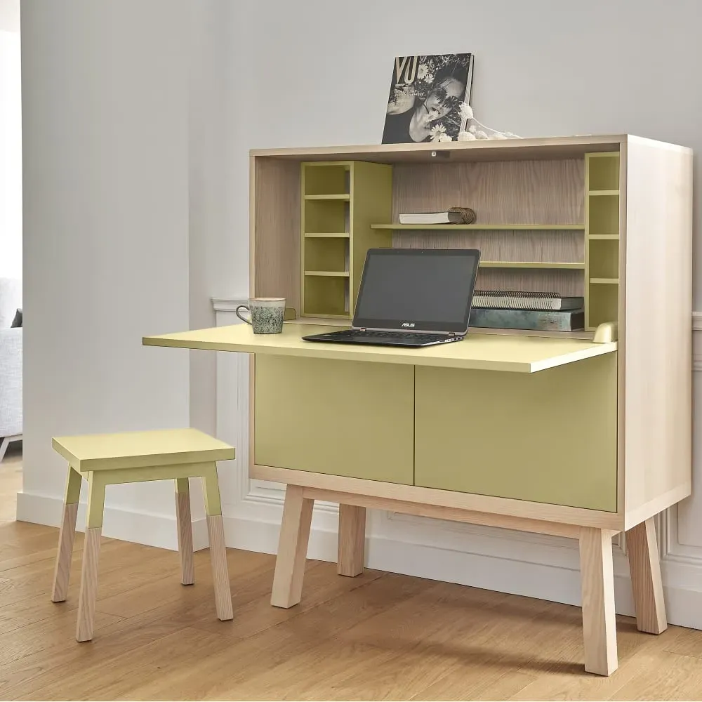 Illustration numéro 2 du produit Bureau secrétaire avec rangement, 120 cm de large, en frêne