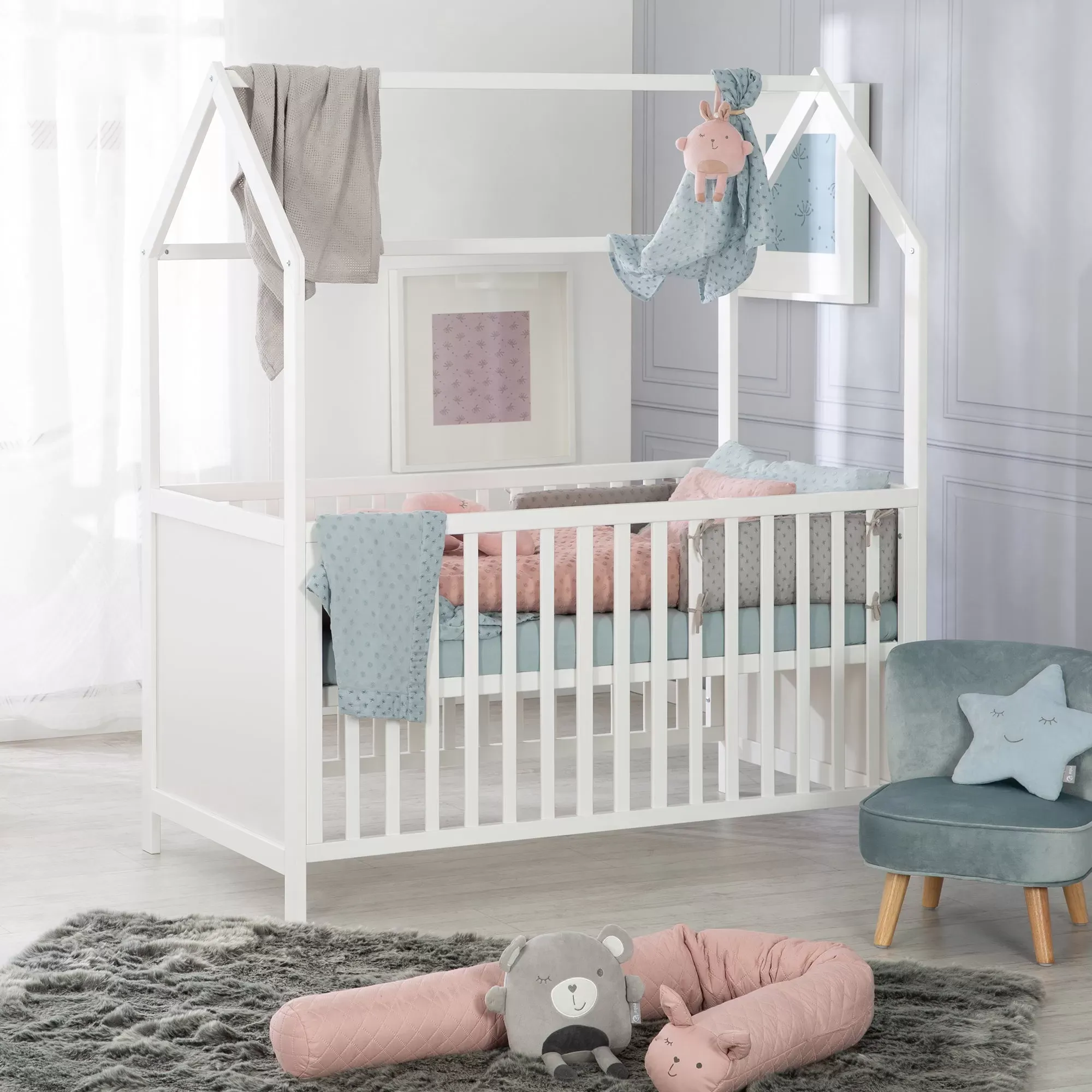 Illustration numéro 2 du produit Tour de lit bébé 60x120 et 70x140 en coton bio gris