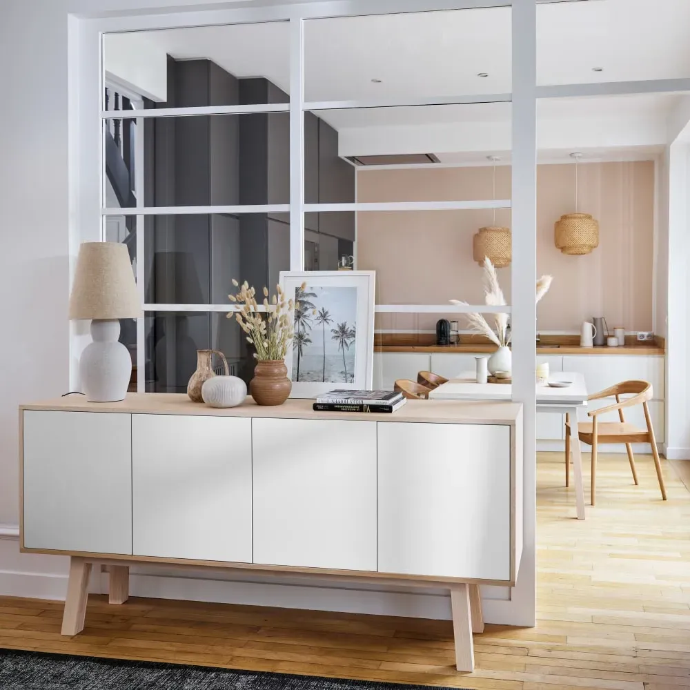 Illustration numéro 2 du produit Buffet 4 portes en frêne 220 cm, hauteur 94 cm