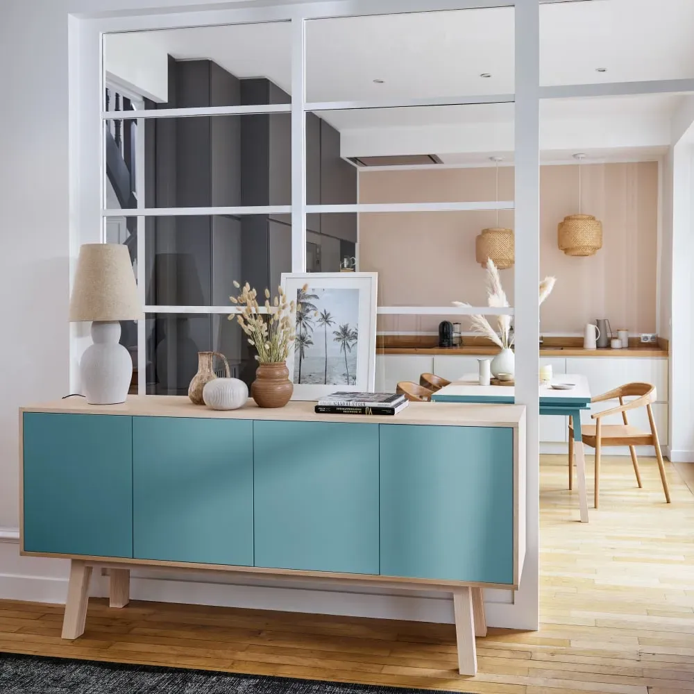 Illustration numéro 2 du produit Buffet 4 portes en frêne 220 cm, hauteur 94 cm