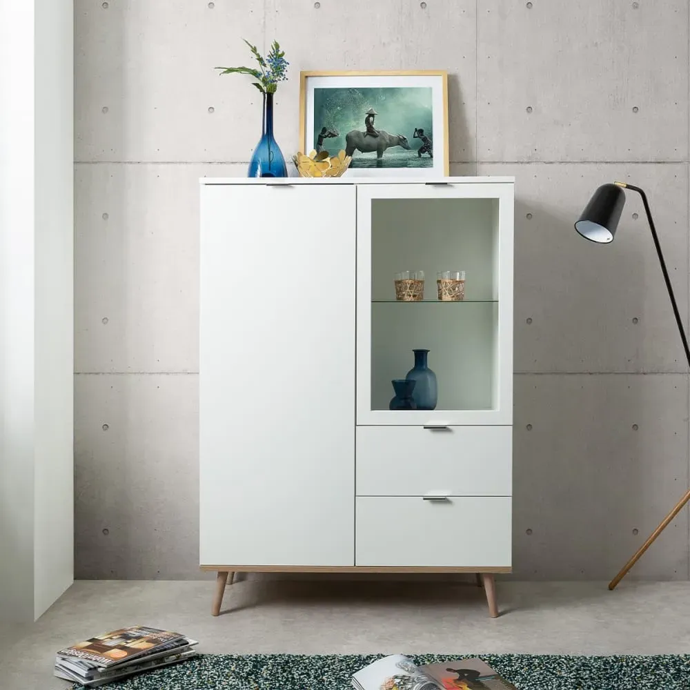 Illustration numéro 2 du produit Vaisselier avec 2 portes 2 tiroirs H140 x L100 cm - Blanc