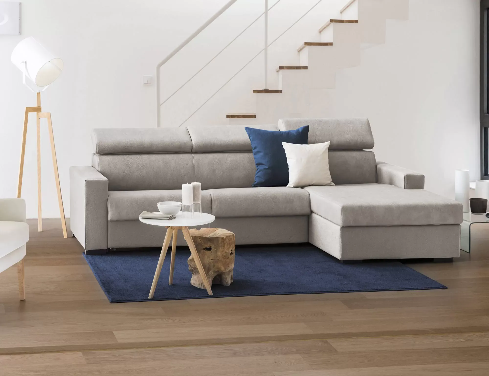 Illustration numéro 2 du produit Canapé d'angle convertible en tissu tourterelle 140x95 cm