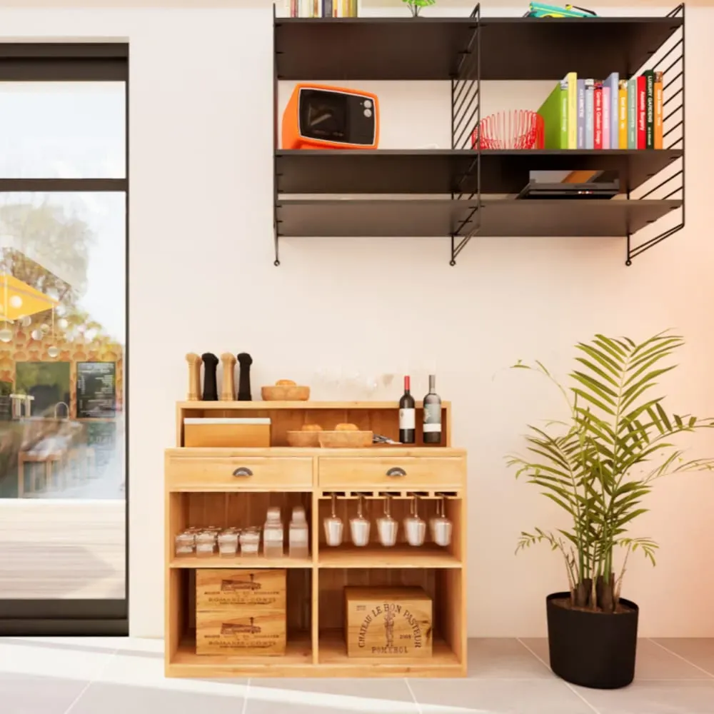 Illustration numéro 2 du produit Bar à vin 2 tiroirs 4 casiers bois massif