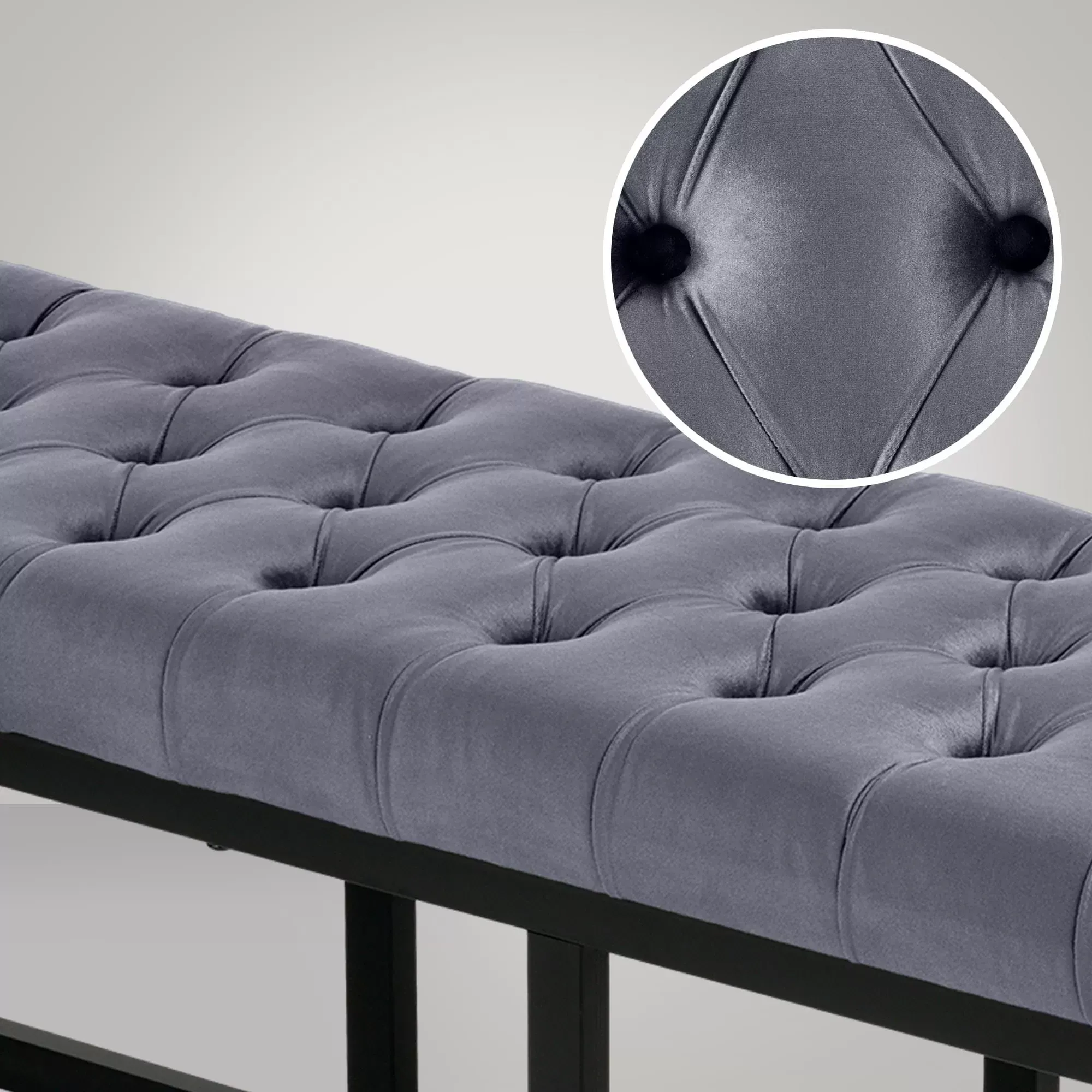 Illustration numéro 2 du produit Banquette avec cadre en métal et assise en velours Gris