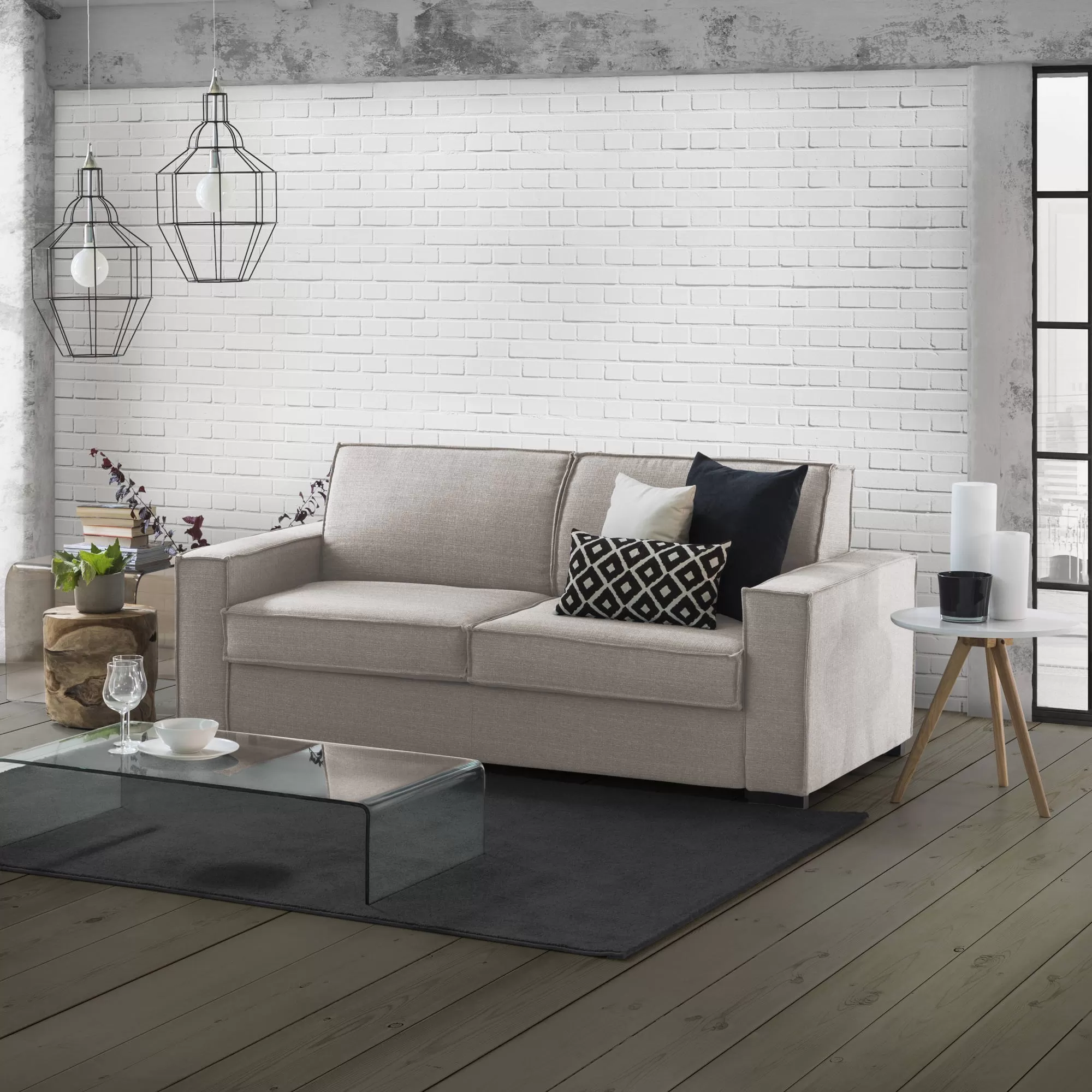 Illustration numéro 2 du produit Canapé fixe 3 places, tissu gris taupe 220x95 cm