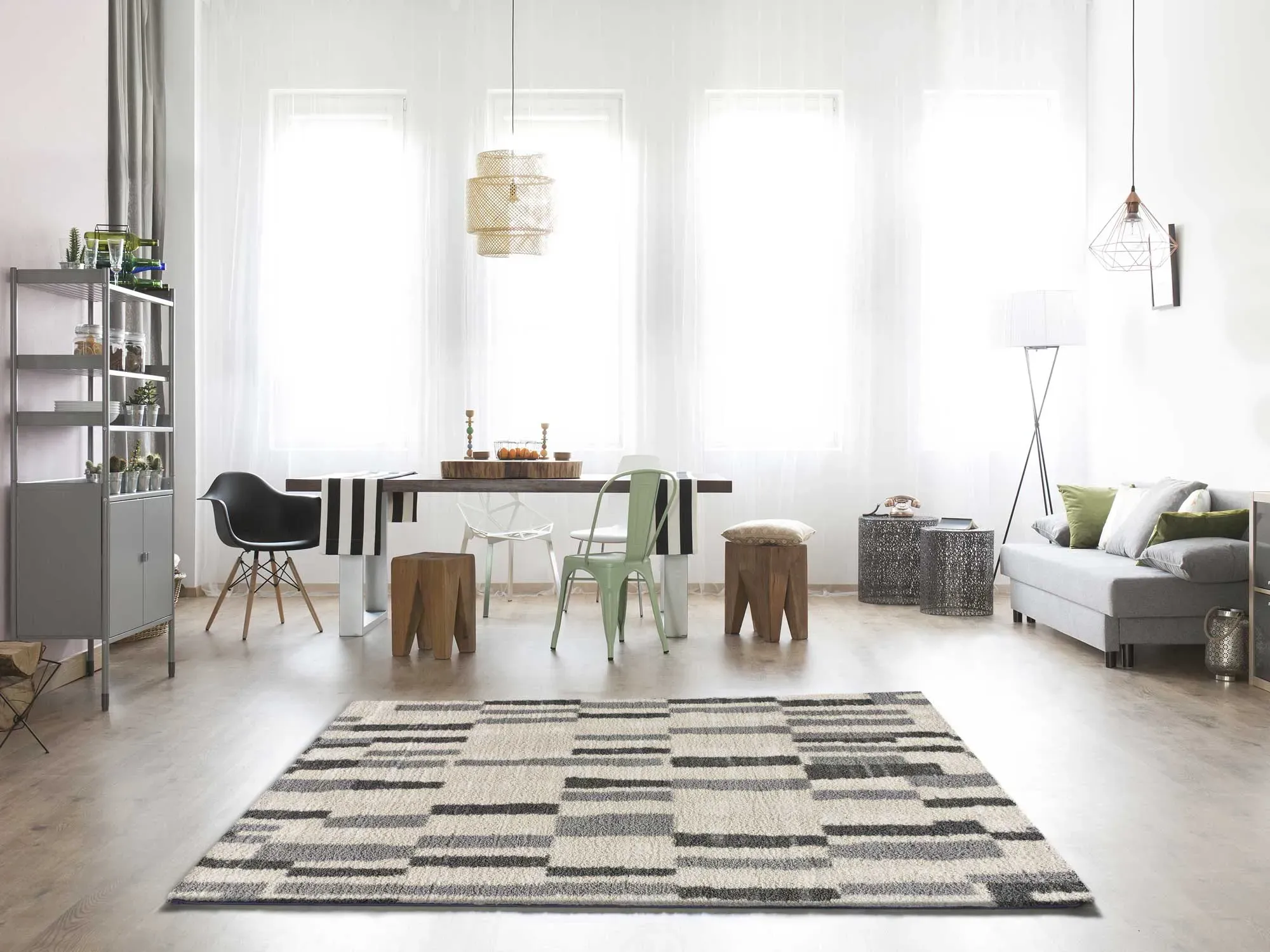 Illustration numéro 2 du produit Tapis shaggy abstrait beige/gris 80x150 cm