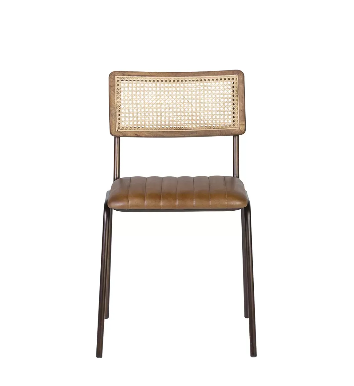 Illustration numéro 2 du produit Set de 2 chaises en fer noir et en similicuir marron