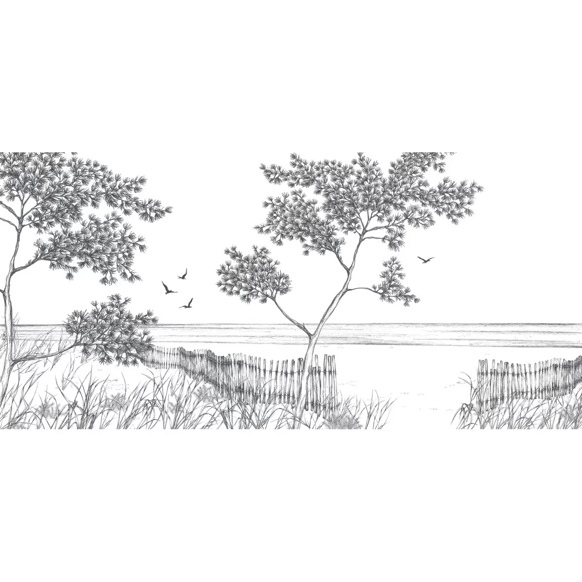 Illustration numéro 2 du produit Papier peint panoramique balade en bord de mer gris 375x250cm