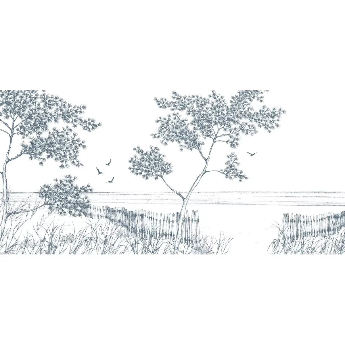 Illustration numéro 2 du produit Papier peint panoramique balade en bord de mer bleu 450x250cm