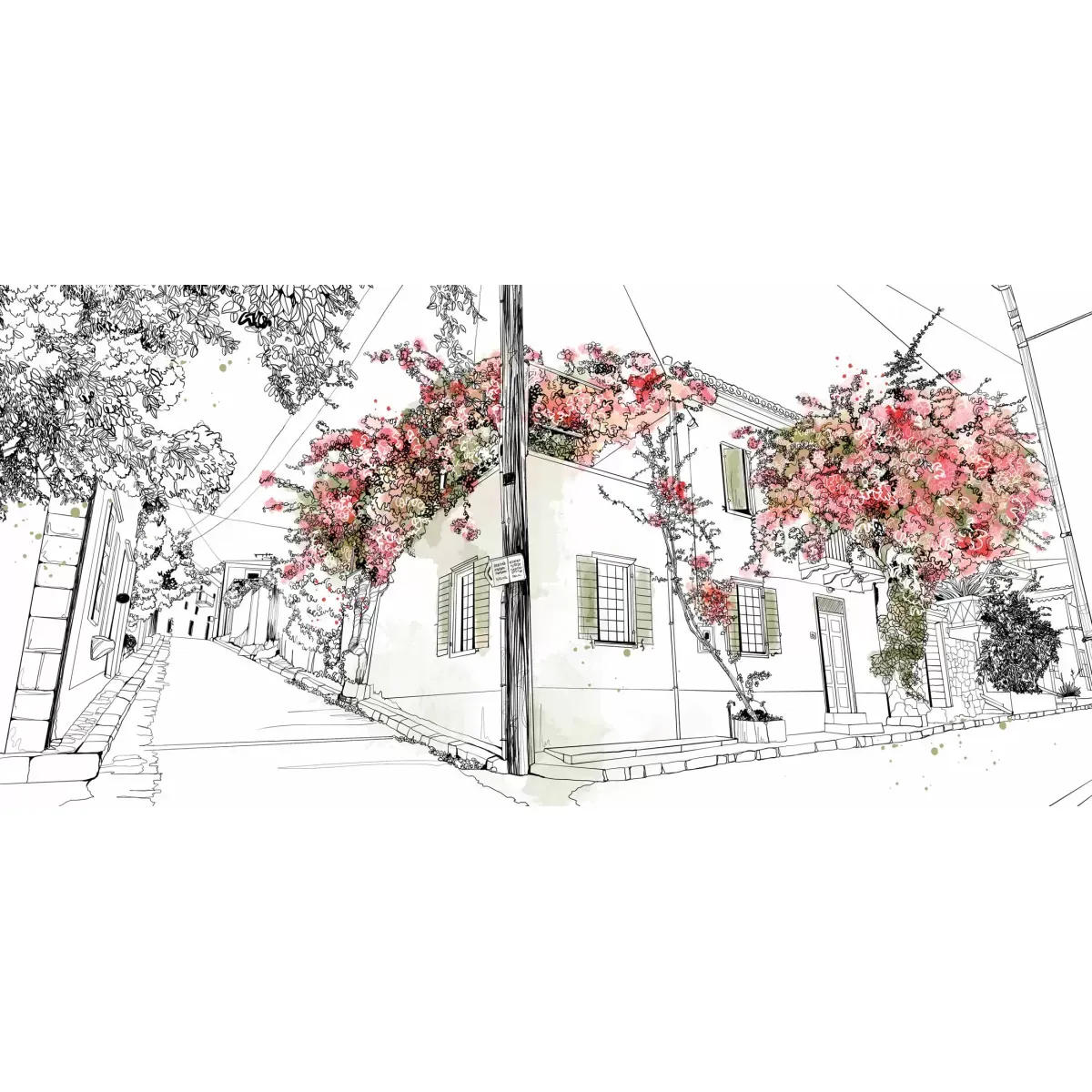Illustration numéro 2 du produit Papier peint panoramique village en fleurs rose 300x250cm