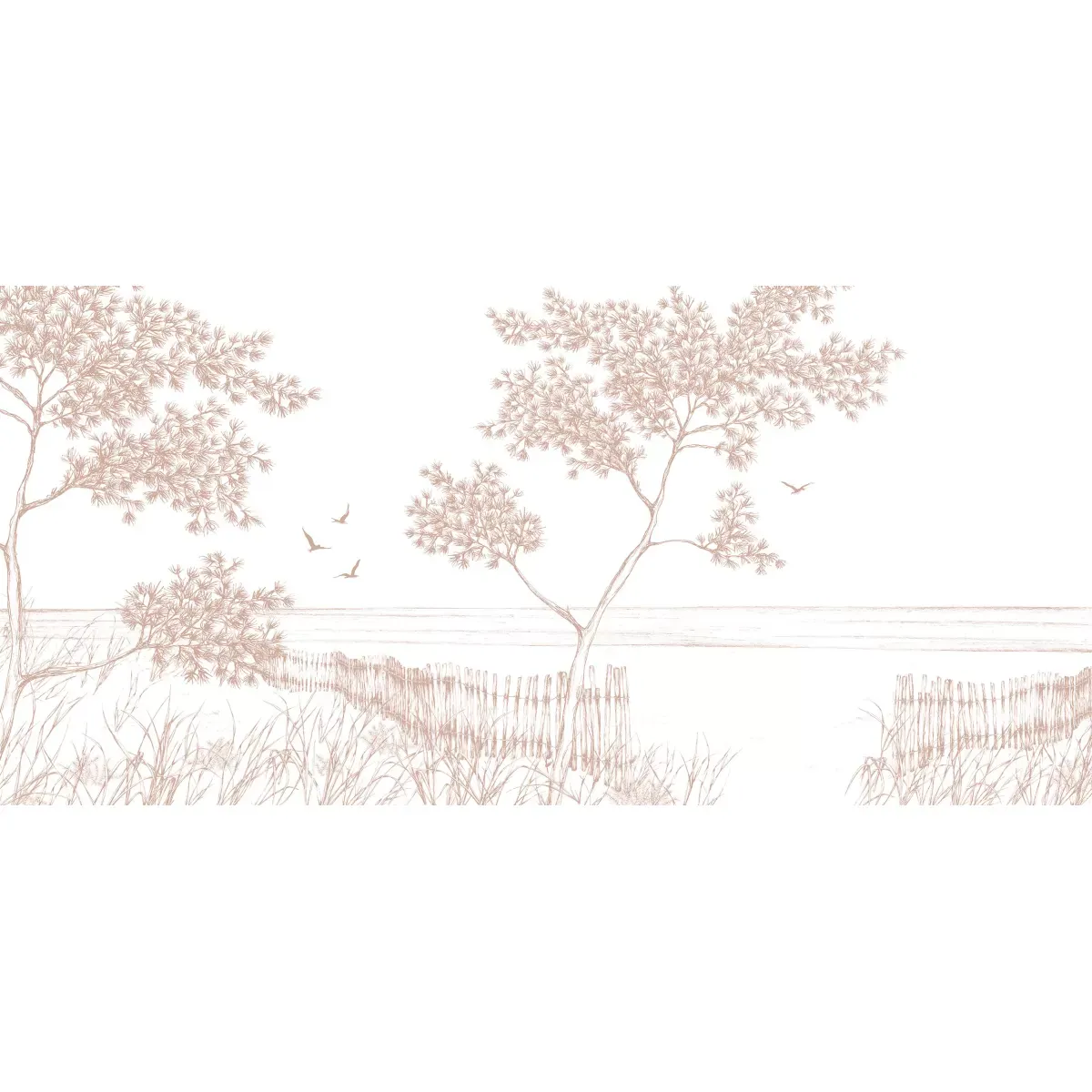 Illustration numéro 2 du produit Papier peint panoramique balade en bord de mer beige 300x250cm