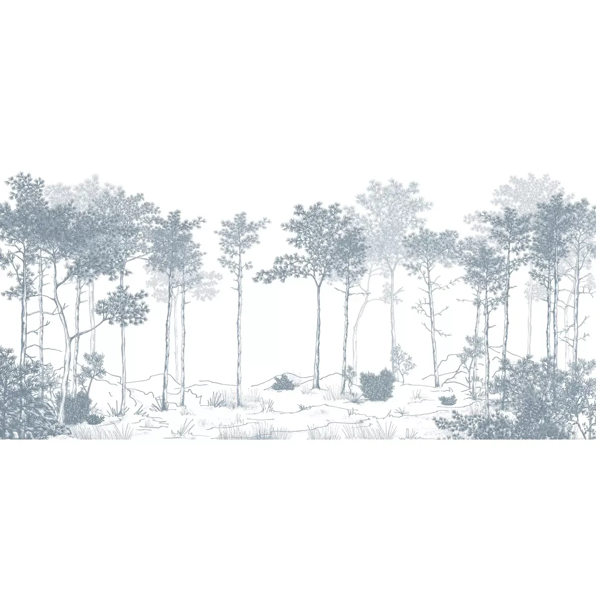 Illustration numéro 2 du produit Papier peint panoramique balade dans les bois bleu 525x250cm