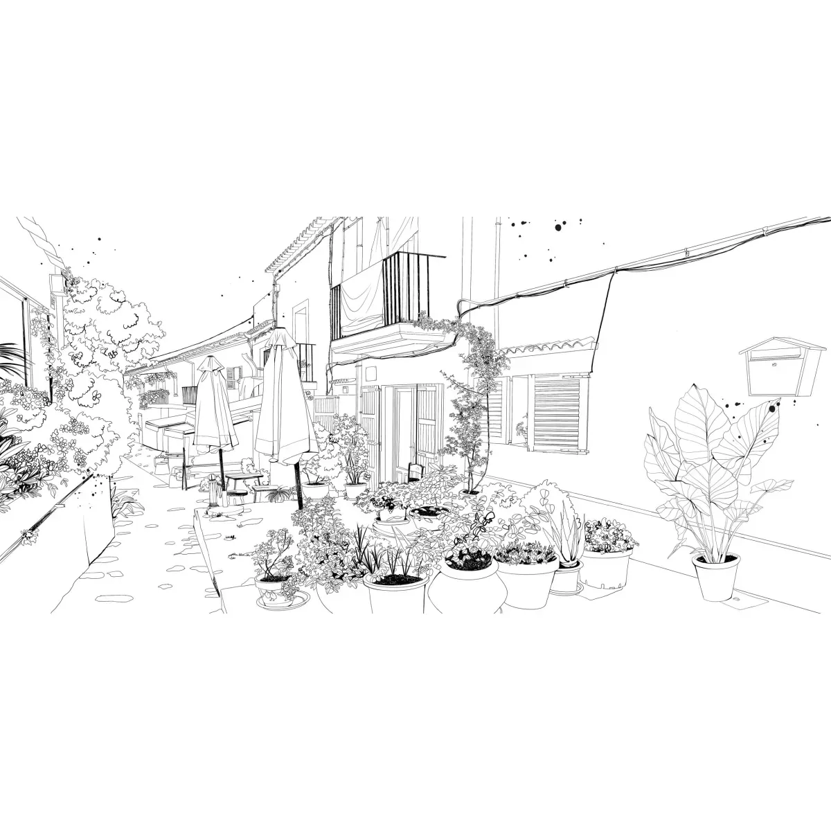 Illustration numéro 2 du produit Papier peint panoramique terrasse d'été noir et blanc 525x250cm