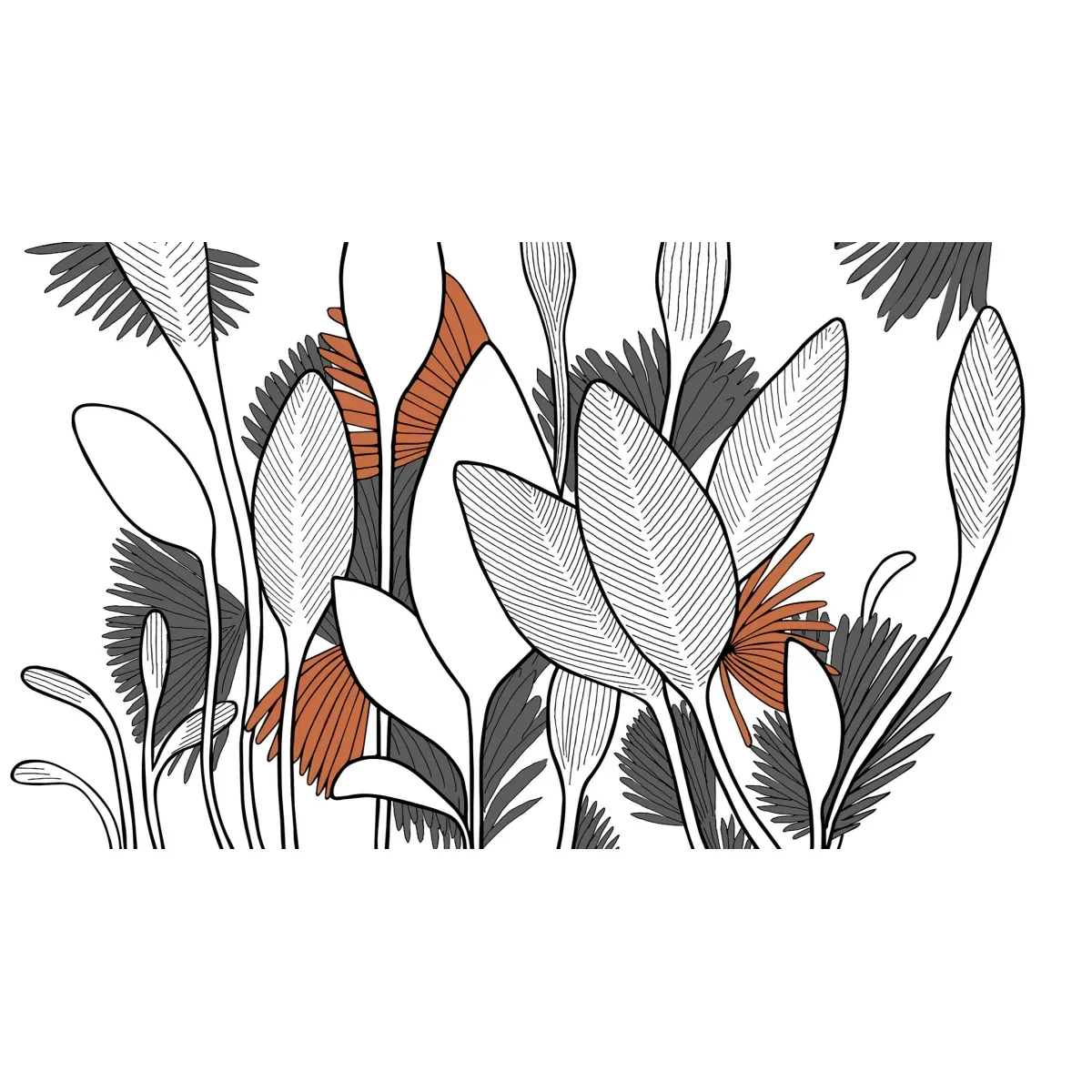 Illustration numéro 2 du produit Papier peint panoramique végétal gris 450x250cm