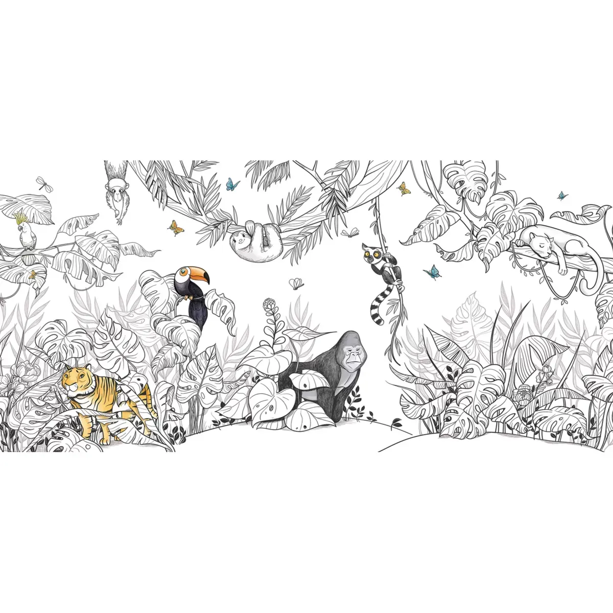 Illustration numéro 2 du produit Papier peint panoramique enfant jungle couleurs 300x250cm