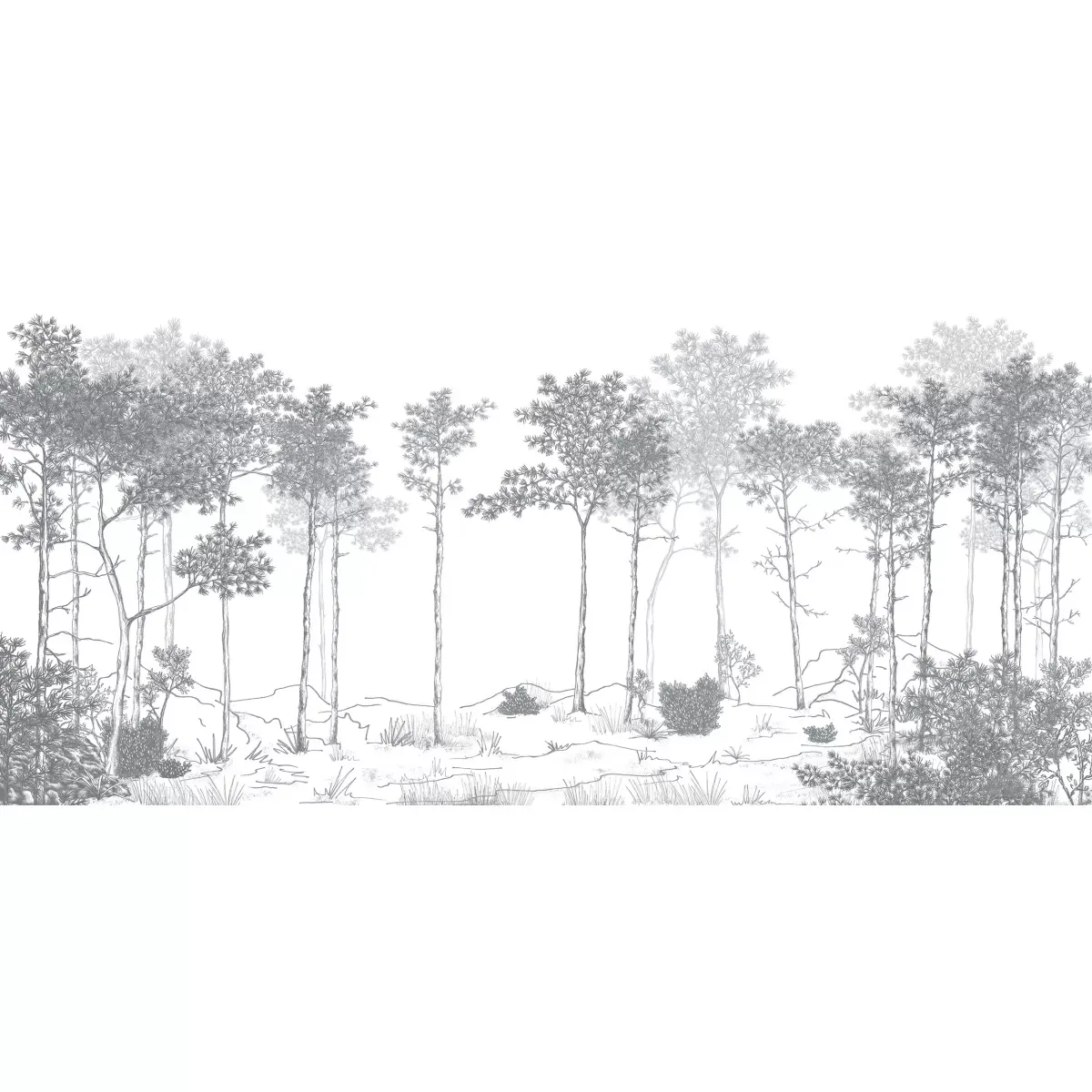 Illustration numéro 2 du produit Papier peint panoramique balade dans les bois gris 300x250cm