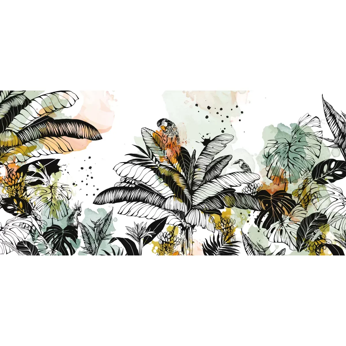 Illustration numéro 2 du produit Papier peint panoramique dans la jungle vert 375x250cm
