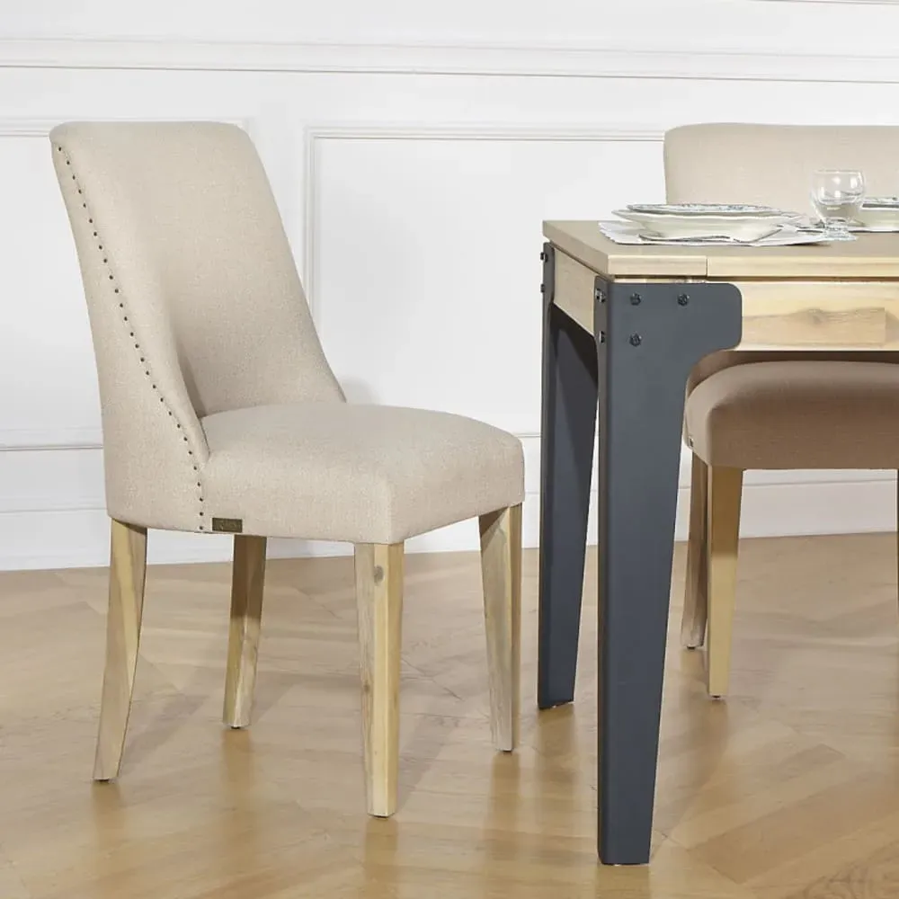 Illustration numéro 2 du produit Lot de 2 chaises en acacia et tissus beige