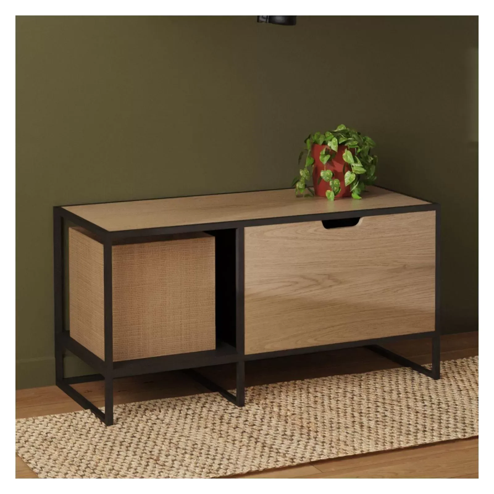 Illustration numéro 2 du produit Banc rangement chaussures bois et métal 90x46cm