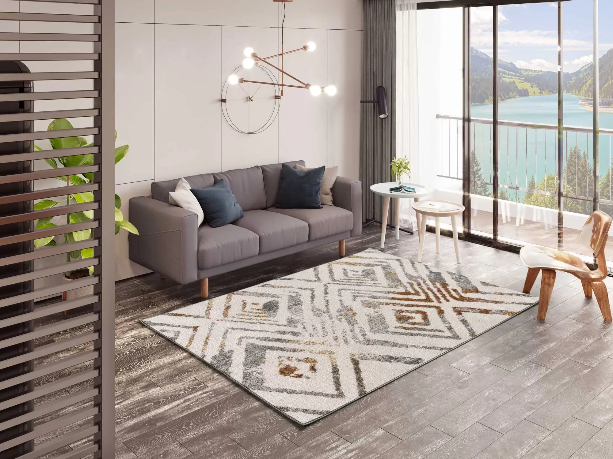 Illustration numéro 2 du produit Tapis ethnique beige/rouille/gris 140x200 cm