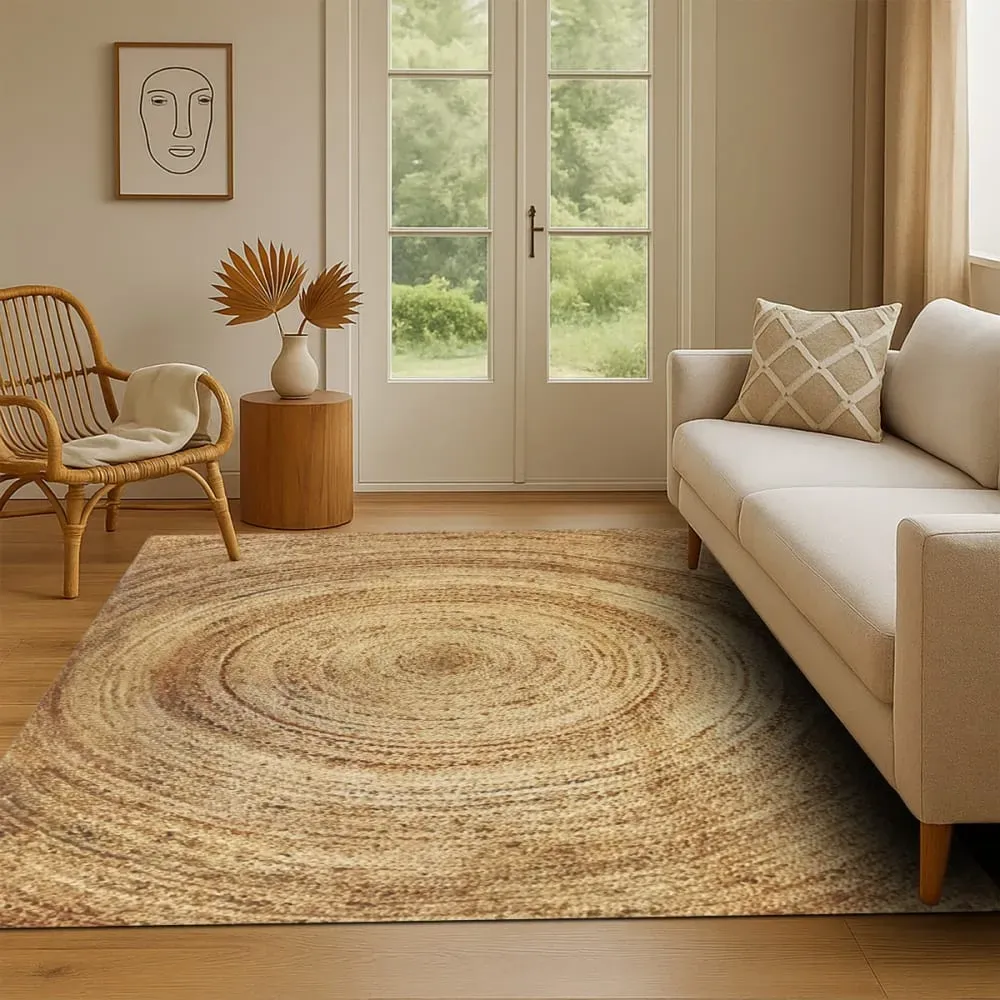 Illustration numéro 2 du produit Tapis en jute tressé main motif rond naturel 160x230