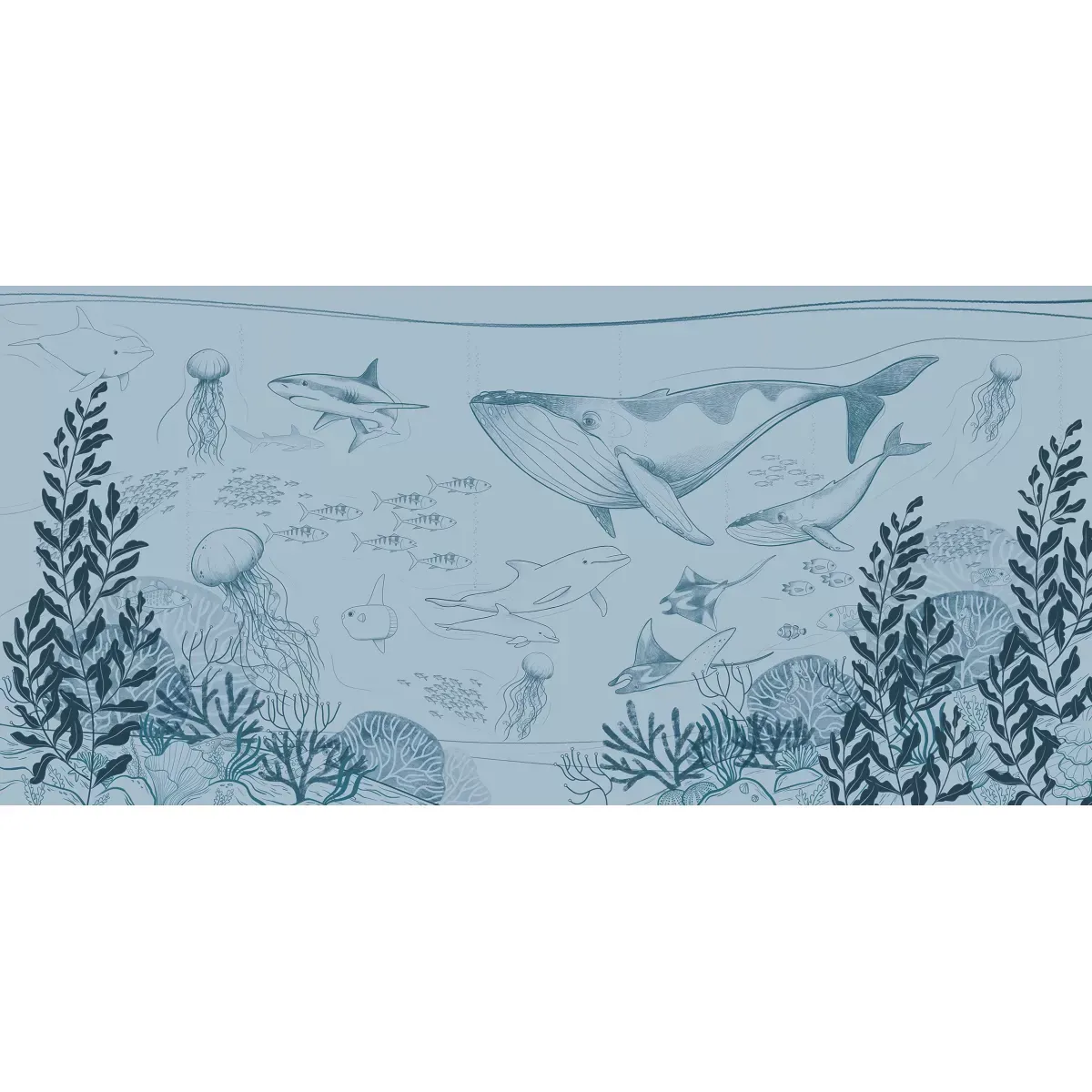 Illustration numéro 2 du produit Papier peint panoramique enfant océan bleu 525x250cm