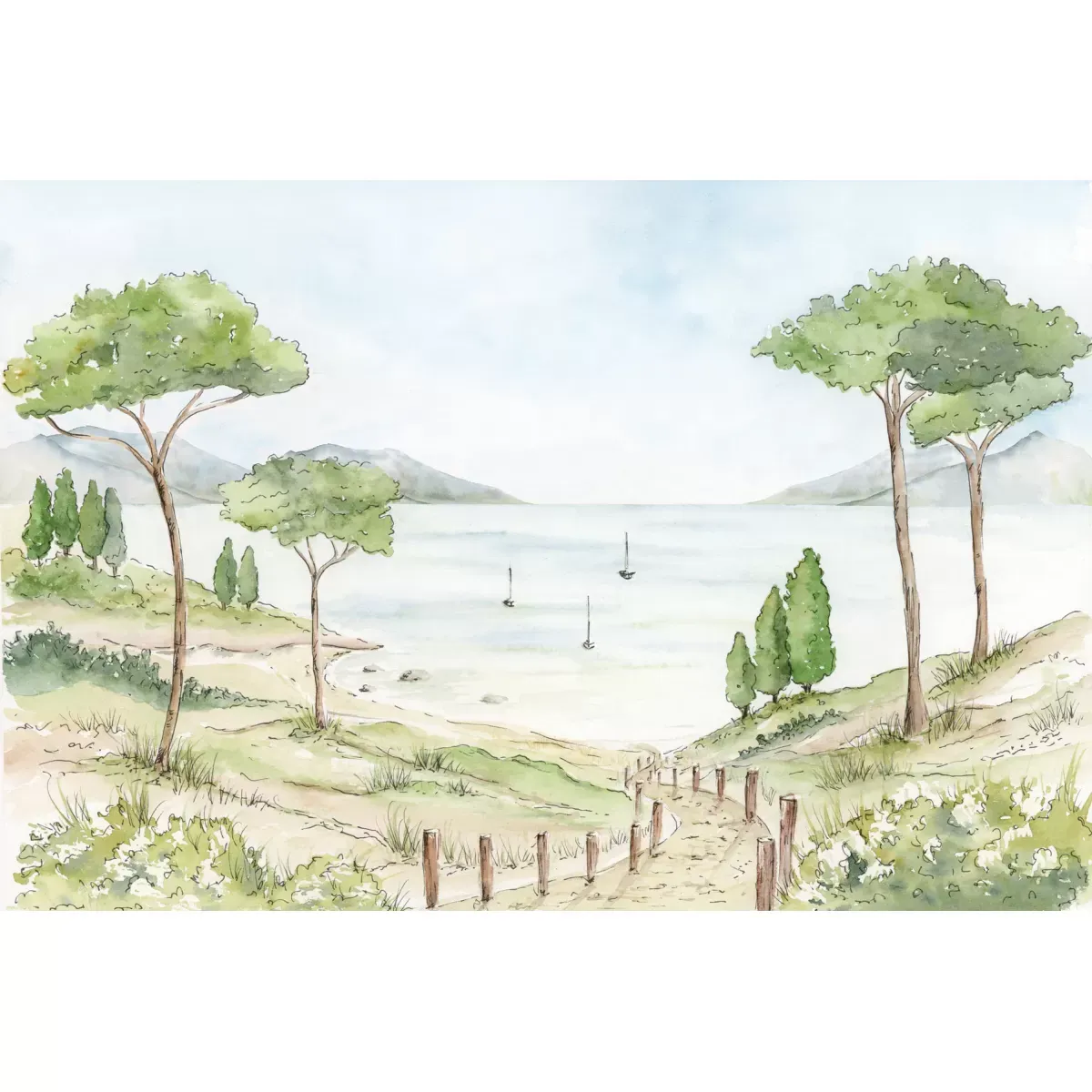 Illustration numéro 2 du produit Papier peint panoramique paysage de côte d'azur couleurs 375x250cm