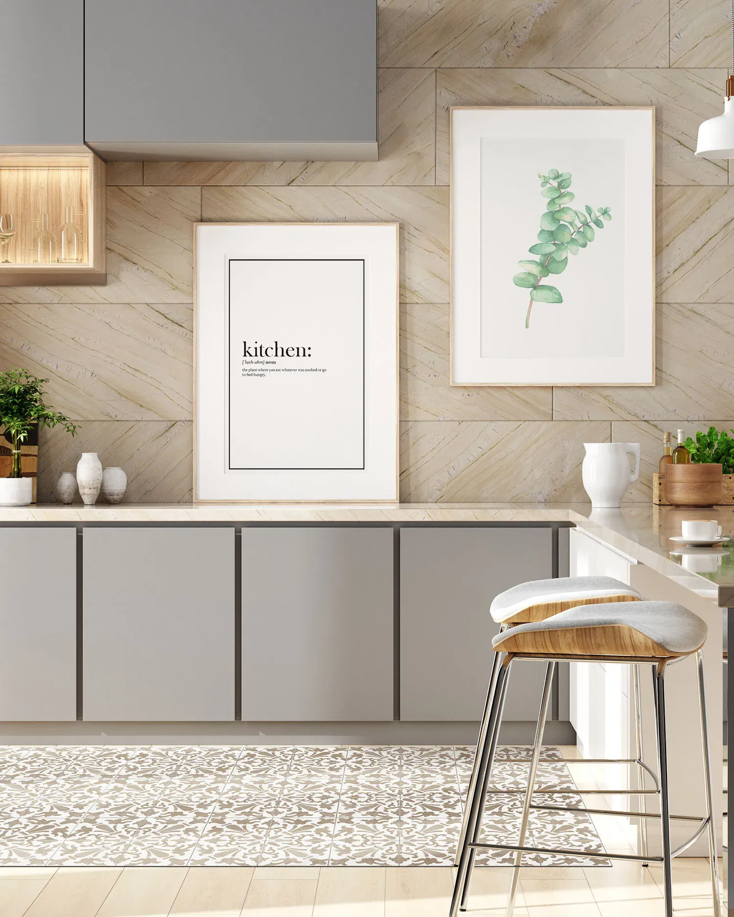 Illustration numéro 2 du produit Tapis vinyle carreaux ciments géométrique brun 200x200cm