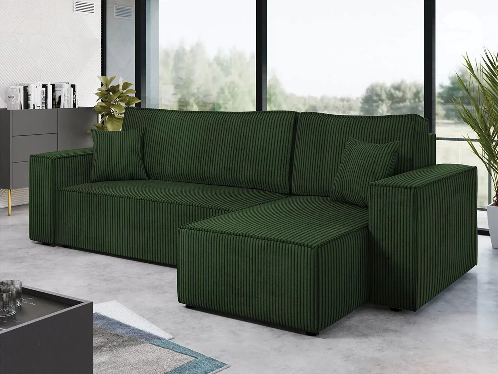 Illustration numéro 2 du produit Canapé d'angle réversible convertible 4 places en velours côtelé vert