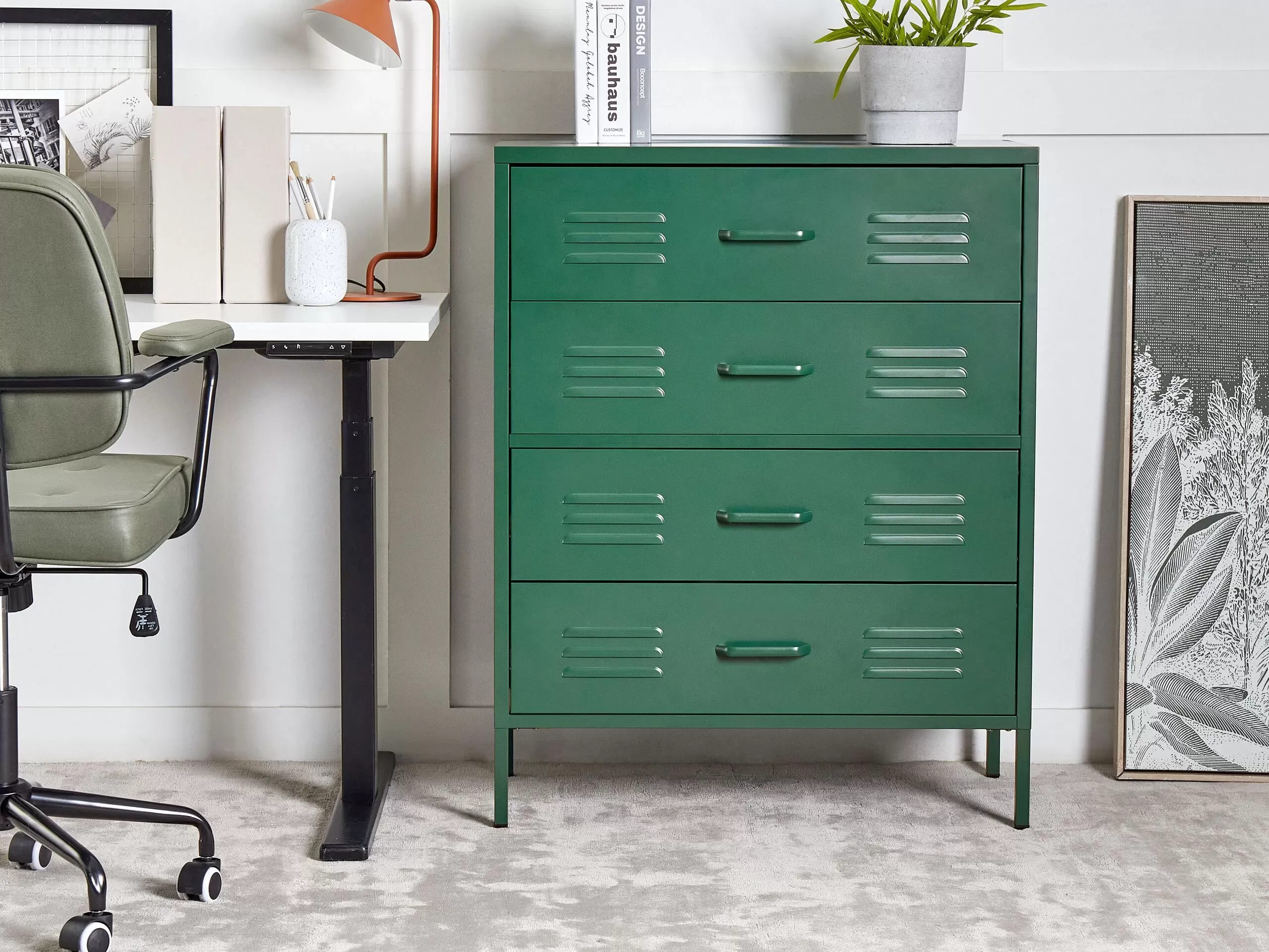 Illustration numéro 2 du produit Meuble à tiroirs métal vert foncé