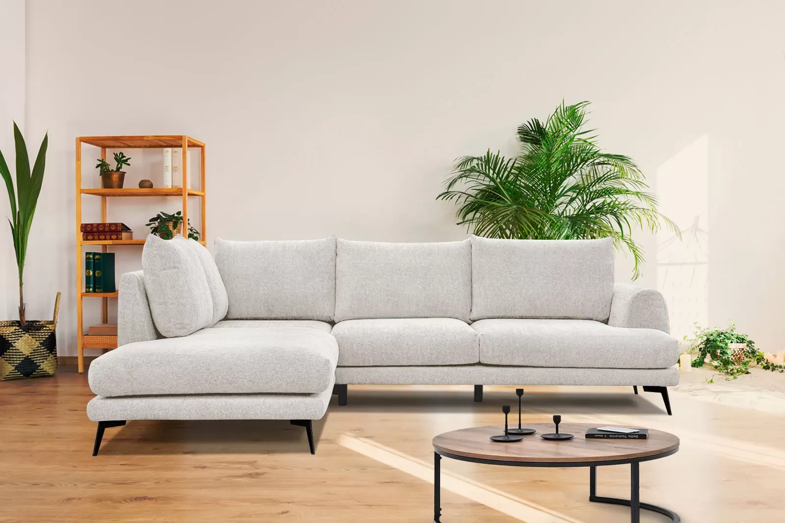 Illustration numéro 2 du produit Canapé d'angle gauche 5 places tissu écru