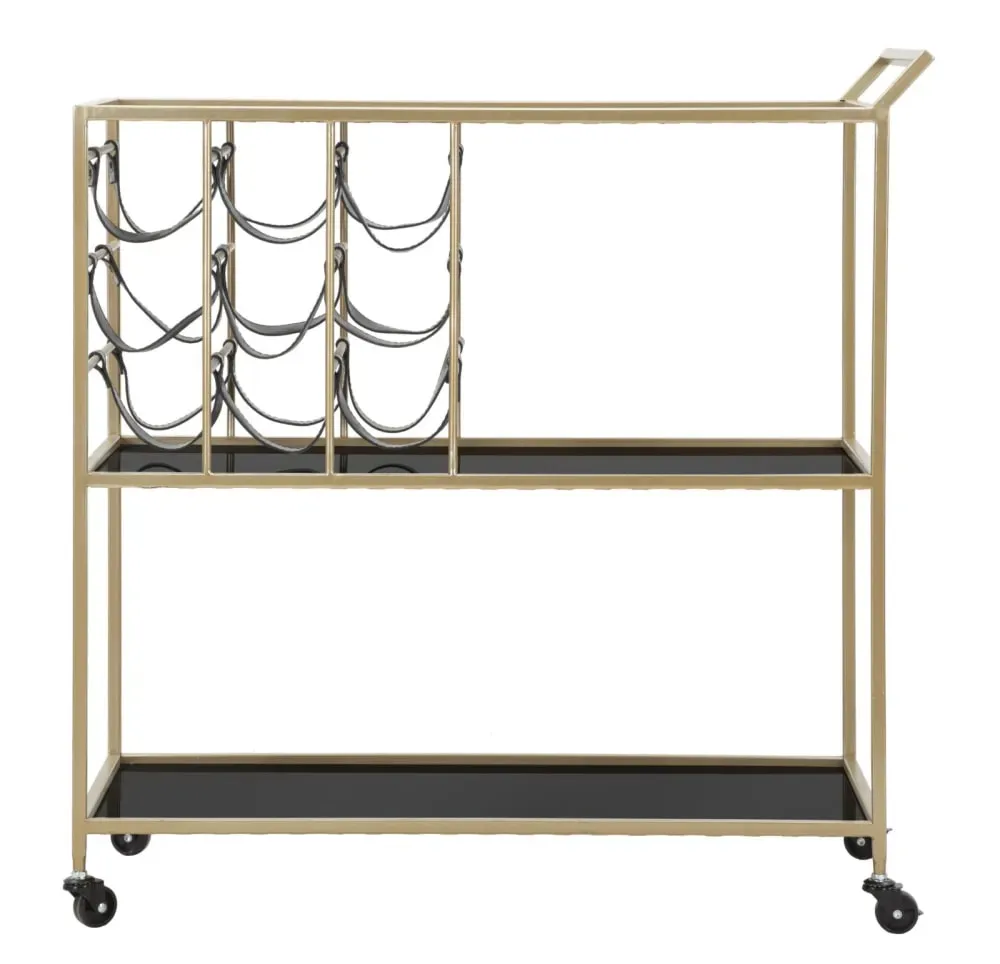 Illustration numéro 2 du produit Chariot en métal et verre noir avec porte-bouteilles 79x39,5x82 cm