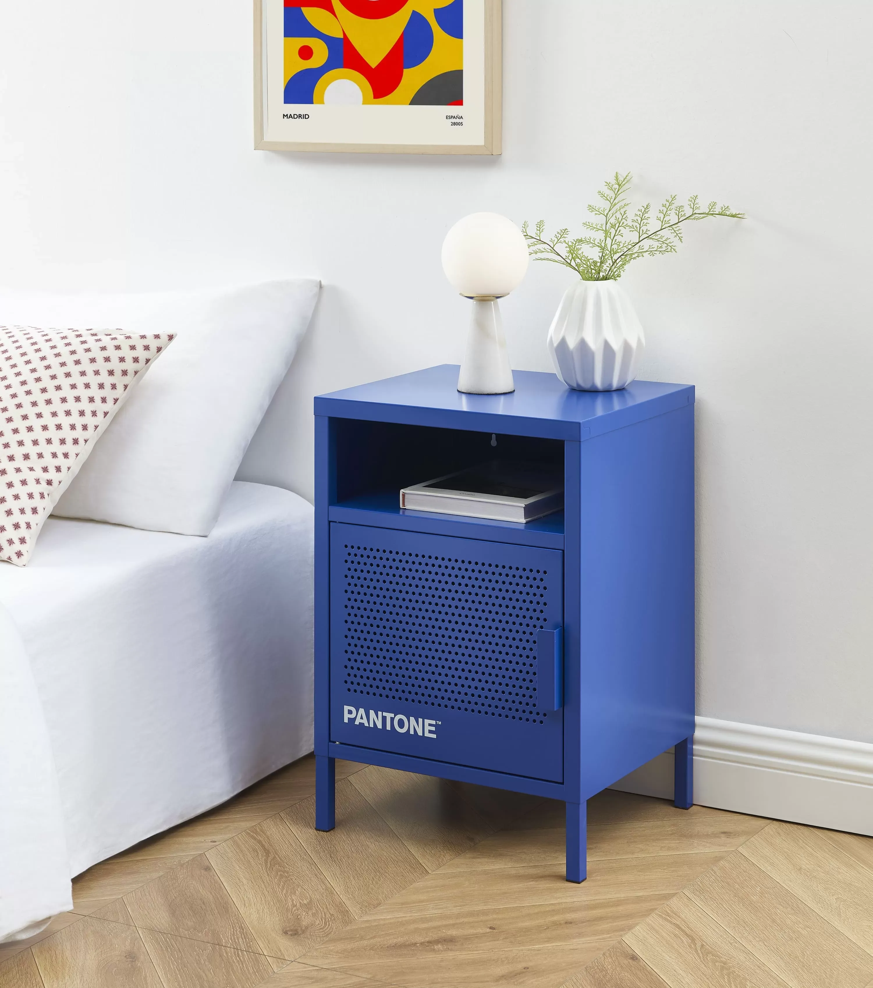 Illustration numéro 2 du produit Table de chevet métal bleu électrique 40cm