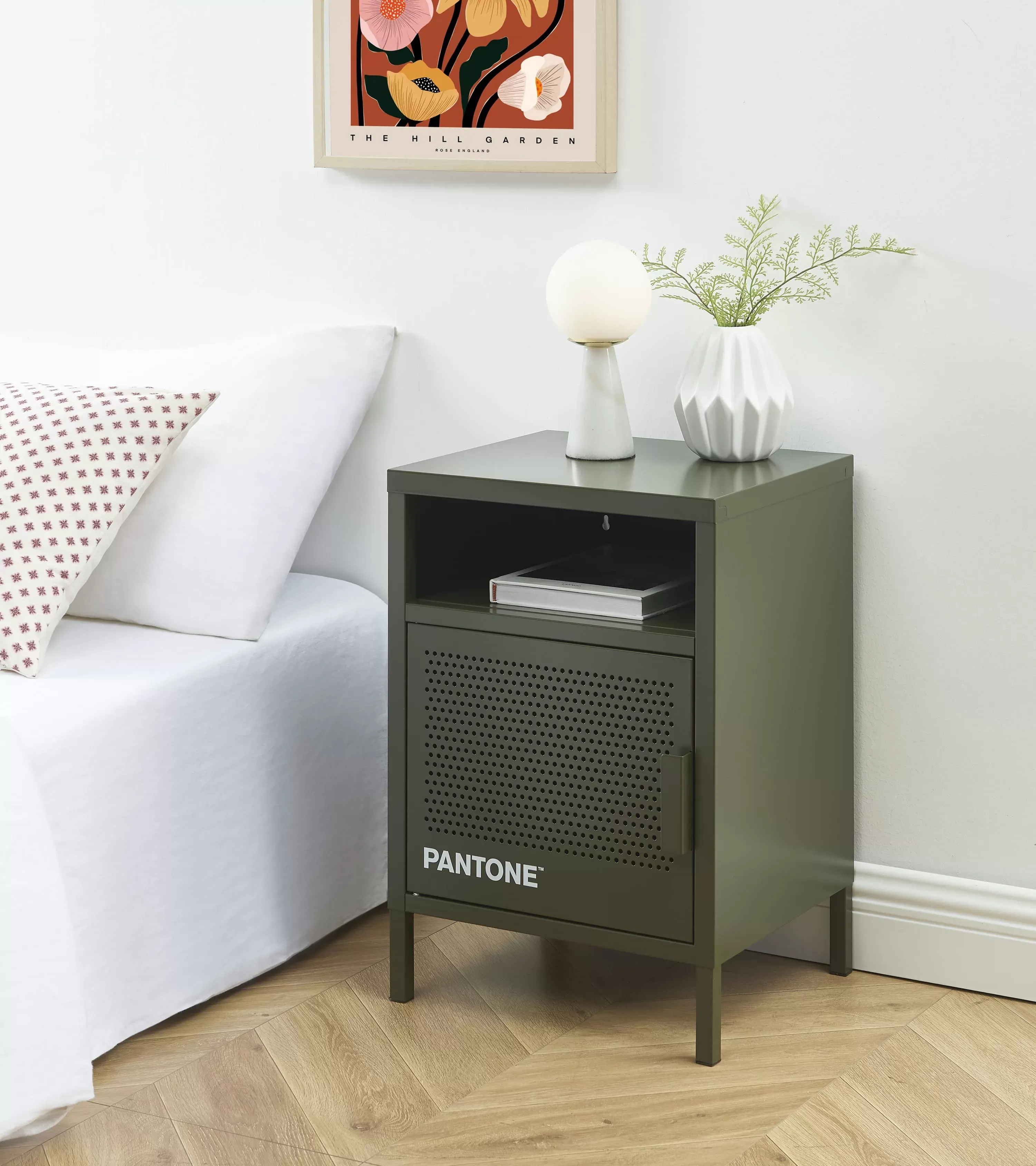 Illustration numéro 2 du produit Table de chevet métal vert olive foncé 40cm