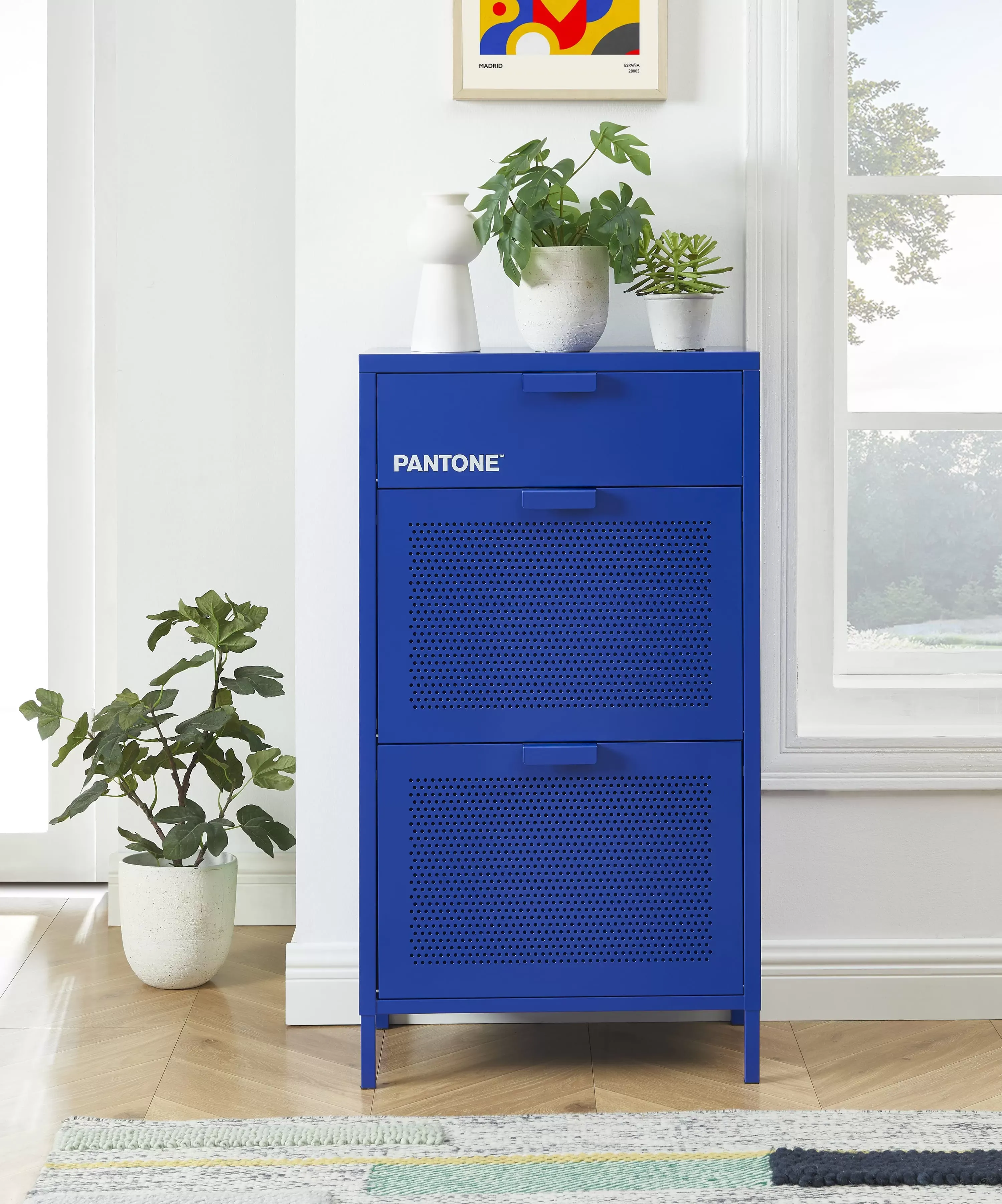 Illustration numéro 2 du produit Meuble à chaussures métal bleu électrique 55cm