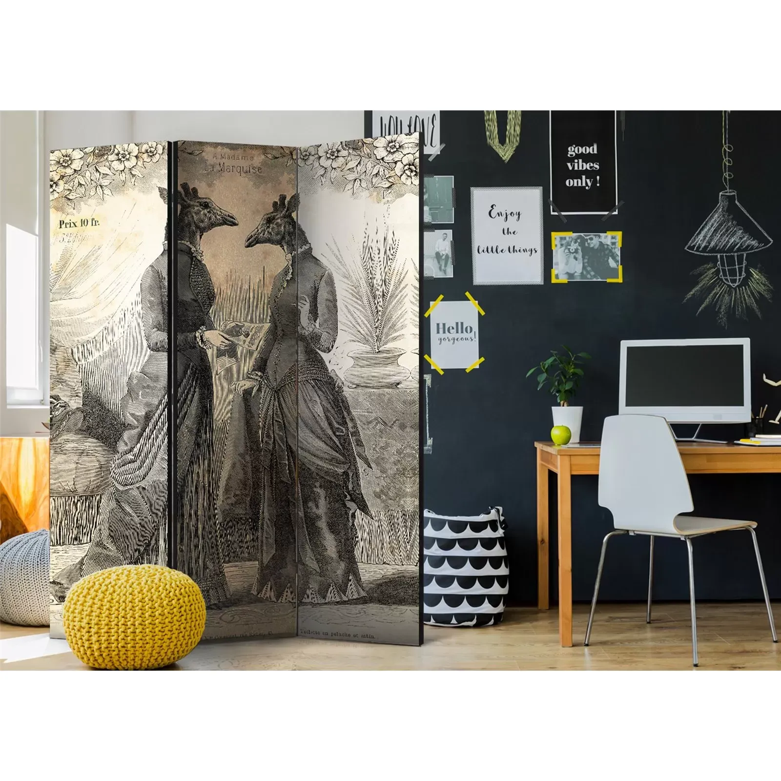 Illustration numéro 2 du produit Paravent Vintage Toile intissée Beige