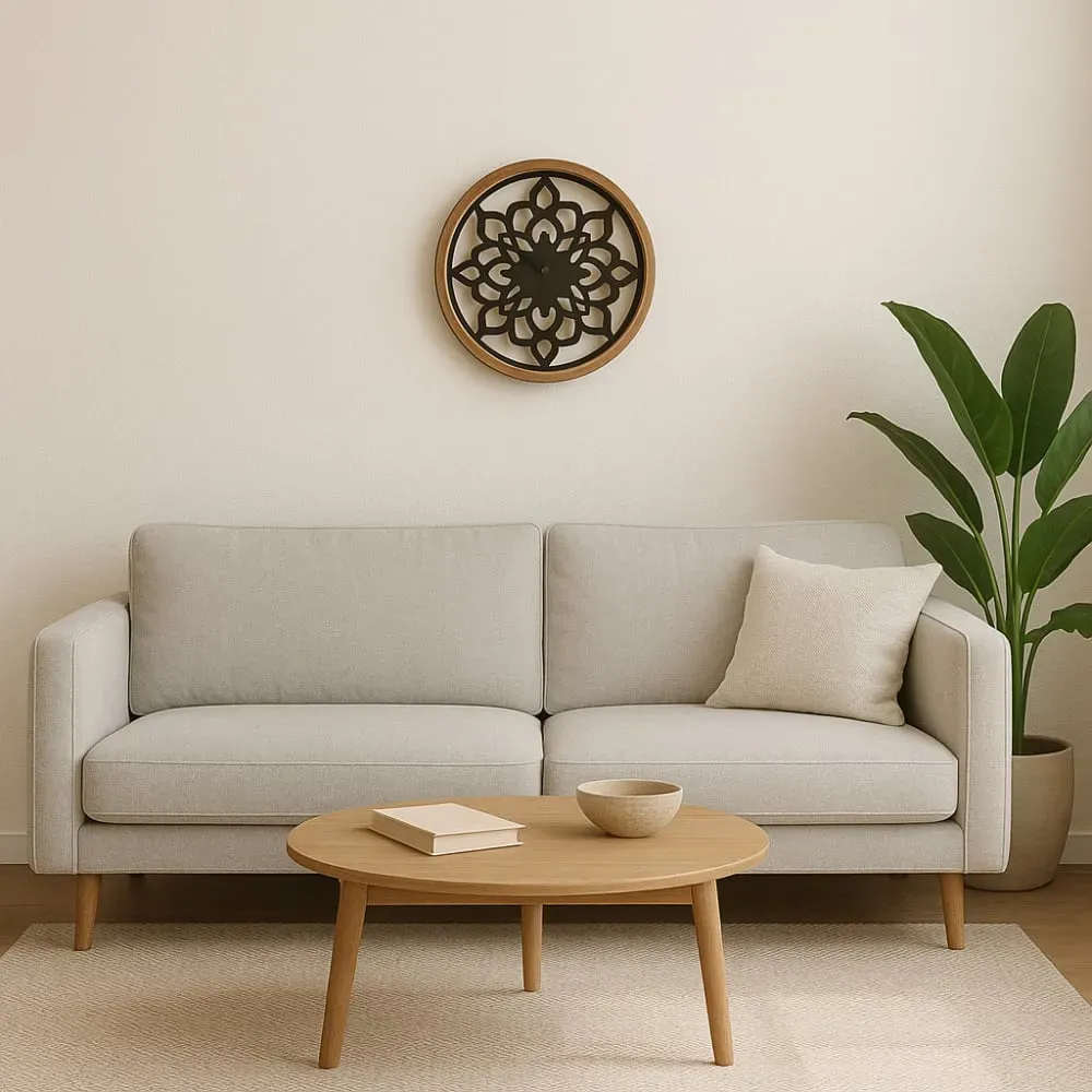 Illustration numéro 2 du produit Horloge murale en bois de sapin beige et gris foncé H40