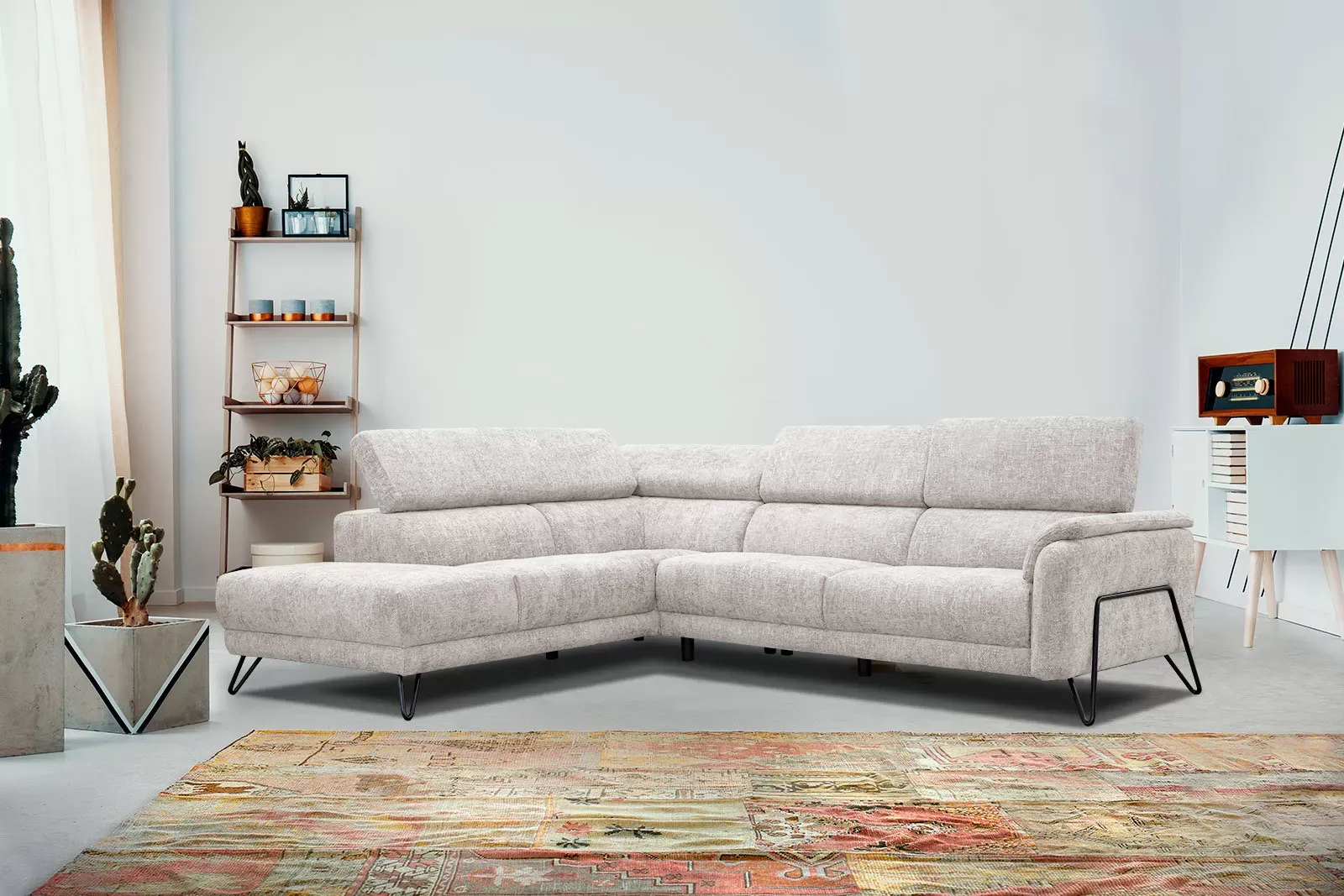 Illustration numéro 2 du produit Canapé d'angle gauche 5 places tissu écru