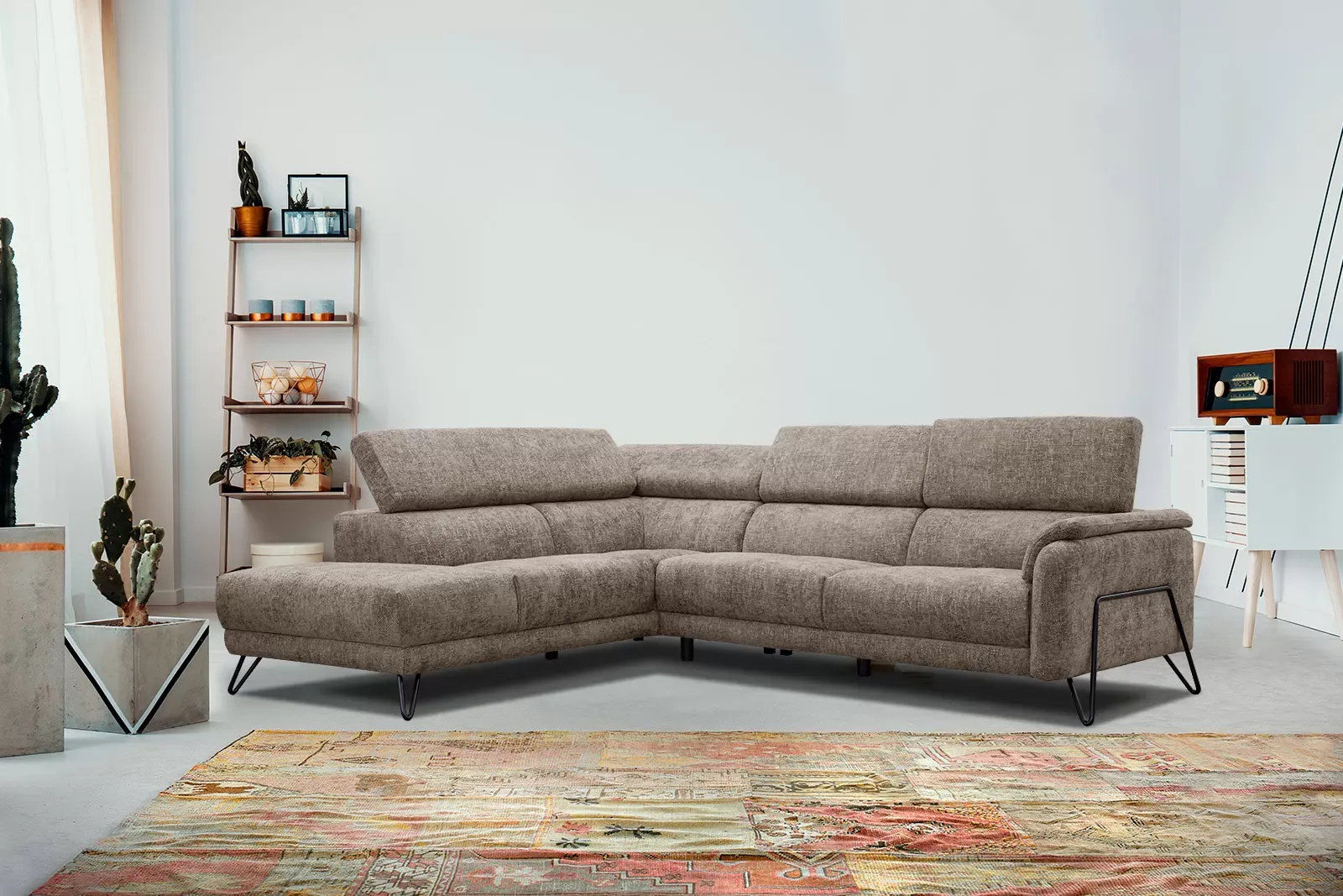 Illustration numéro 2 du produit Canapé d'angle gauche 5 places tissu beige foncé