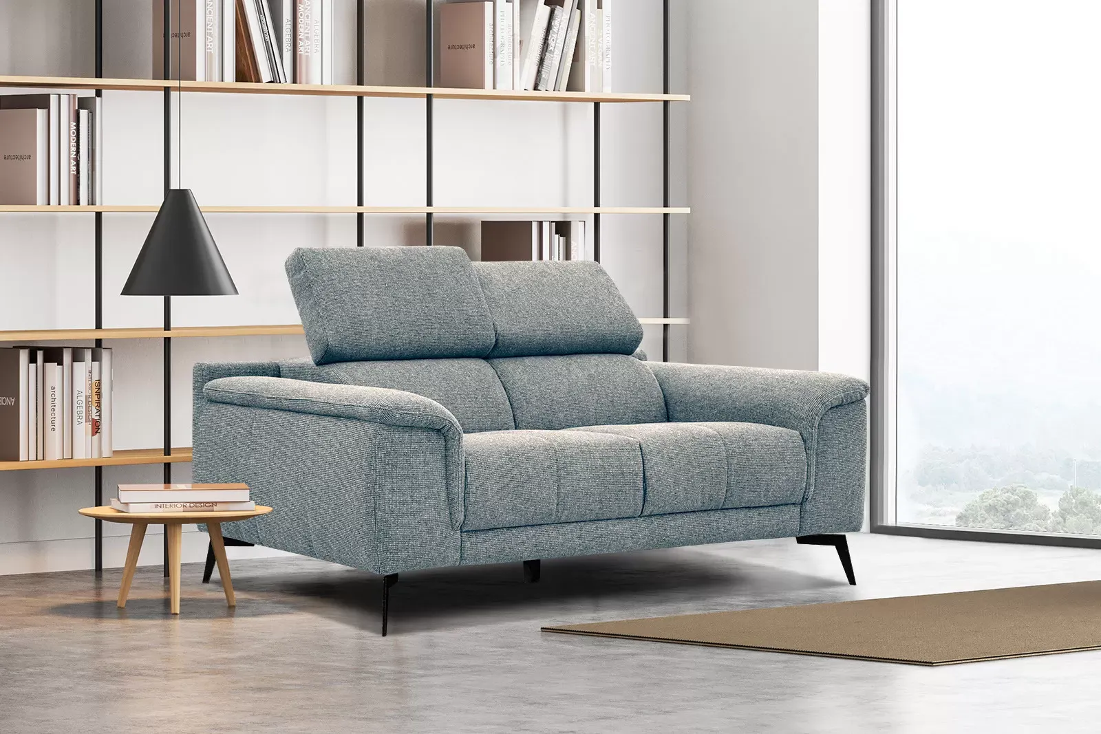 Illustration numéro 2 du produit Canapé 2 places avec appuie-tête réglables, bleu