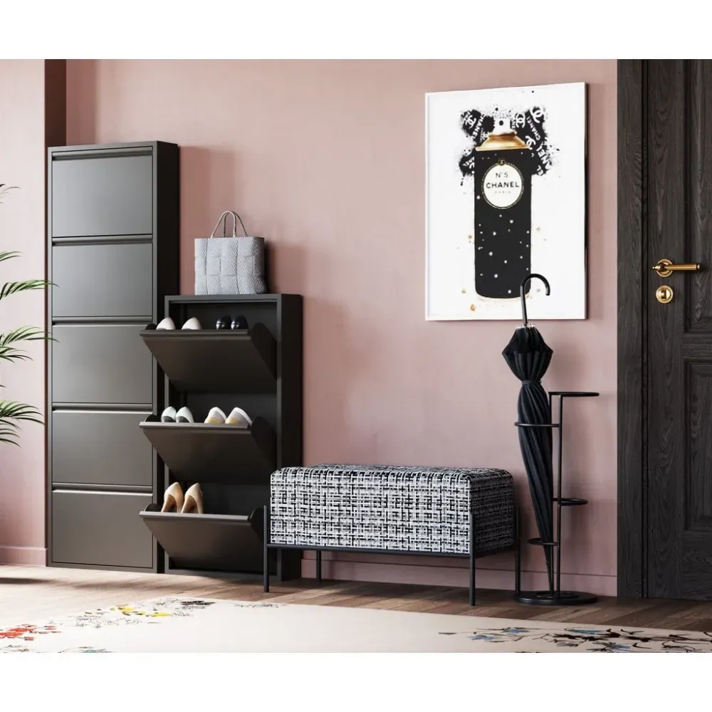 Illustration numéro 2 du produit Casier à chaussures 3 tiroirs en acier noir