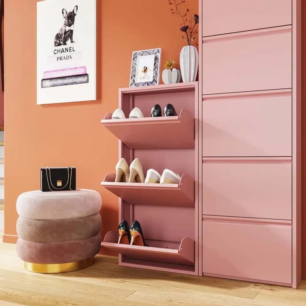 Illustration numéro 2 du produit Casier à chaussures 3 tiroirs en acier rose