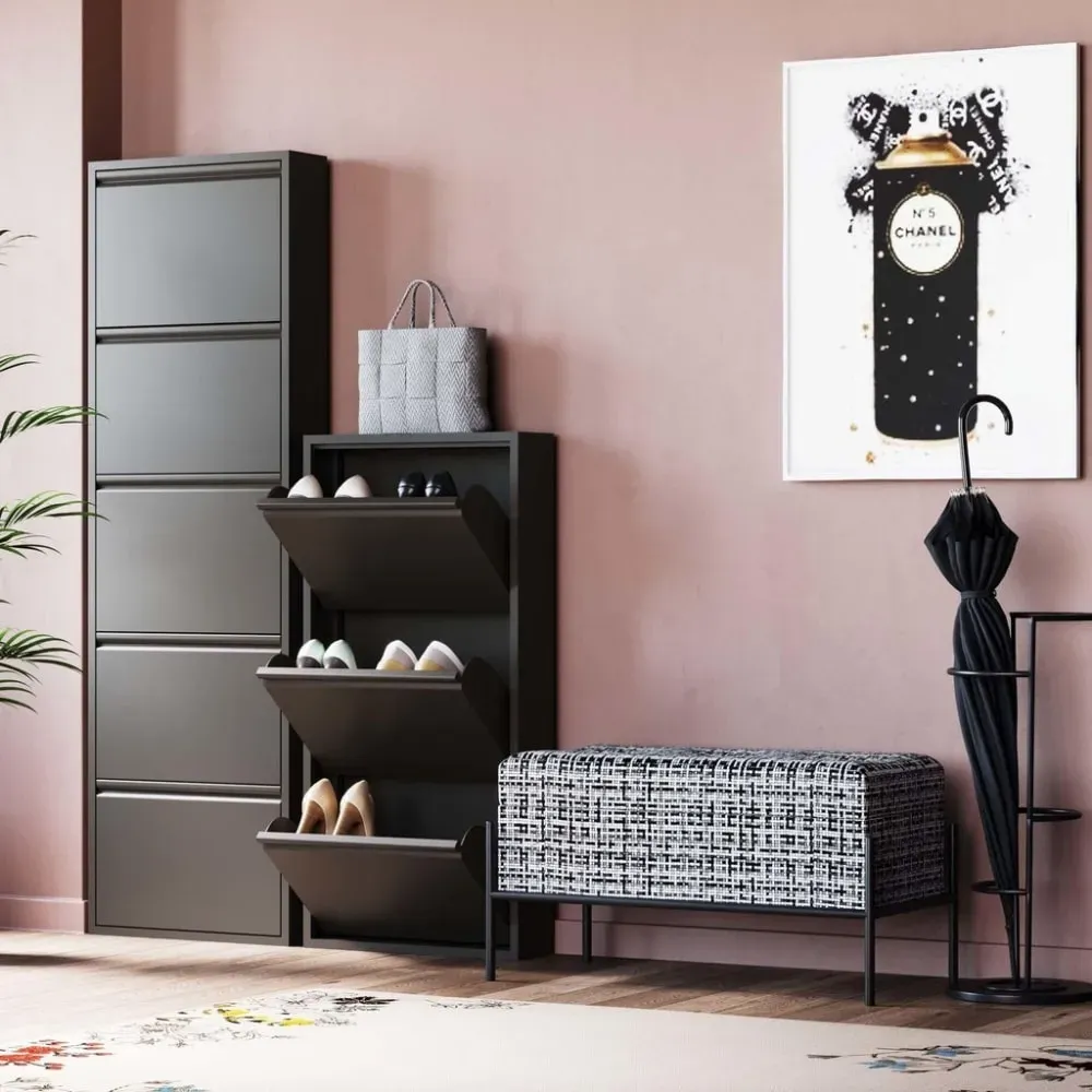 Illustration numéro 2 du produit Casier à chaussures 5 tiroirs en acier noir