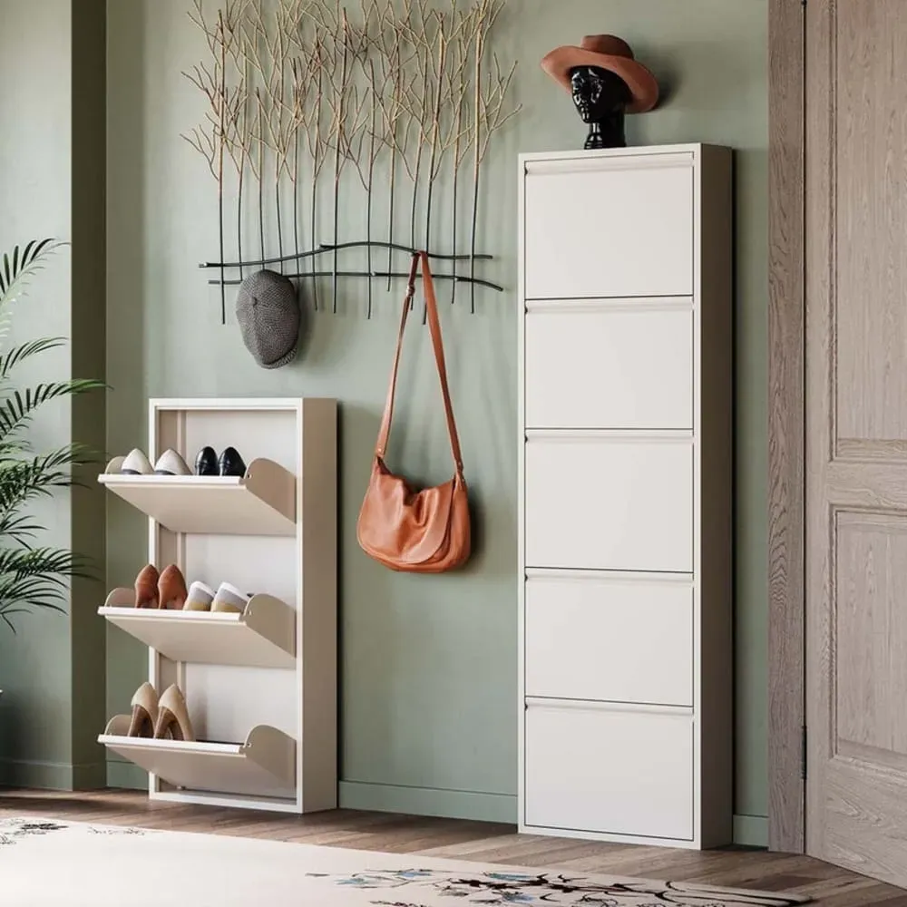 Illustration numéro 2 du produit Casier à chaussures 5 tiroirs en acier crème