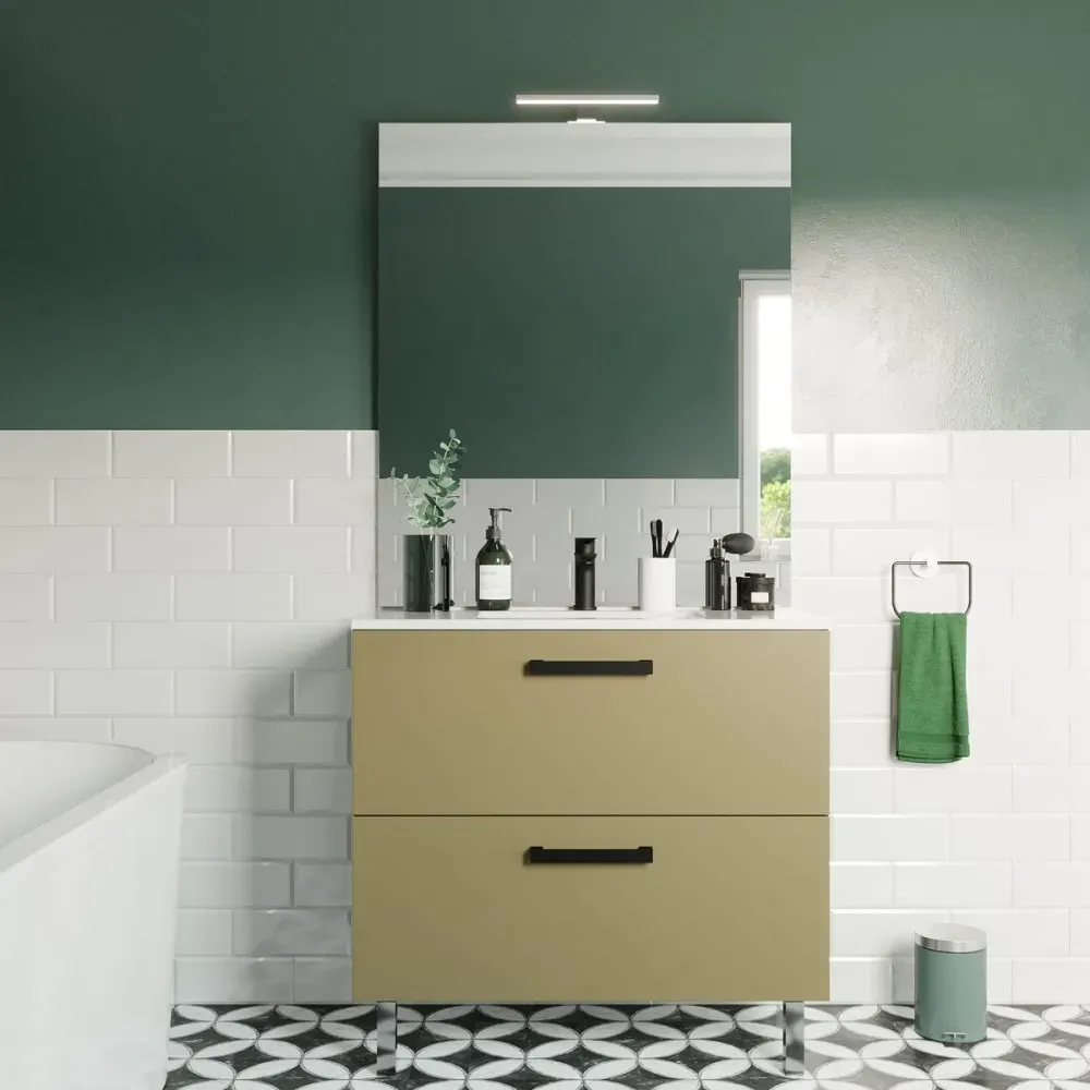 Illustration numéro 2 du produit Meuble salle de bain vasque intégrée 90cm 2 tiroirs Vert
