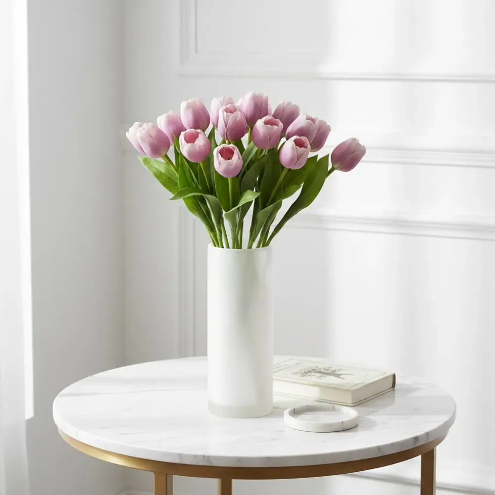 Illustration numéro 2 du produit Tige de Tulipe artificielle rose pâle H37